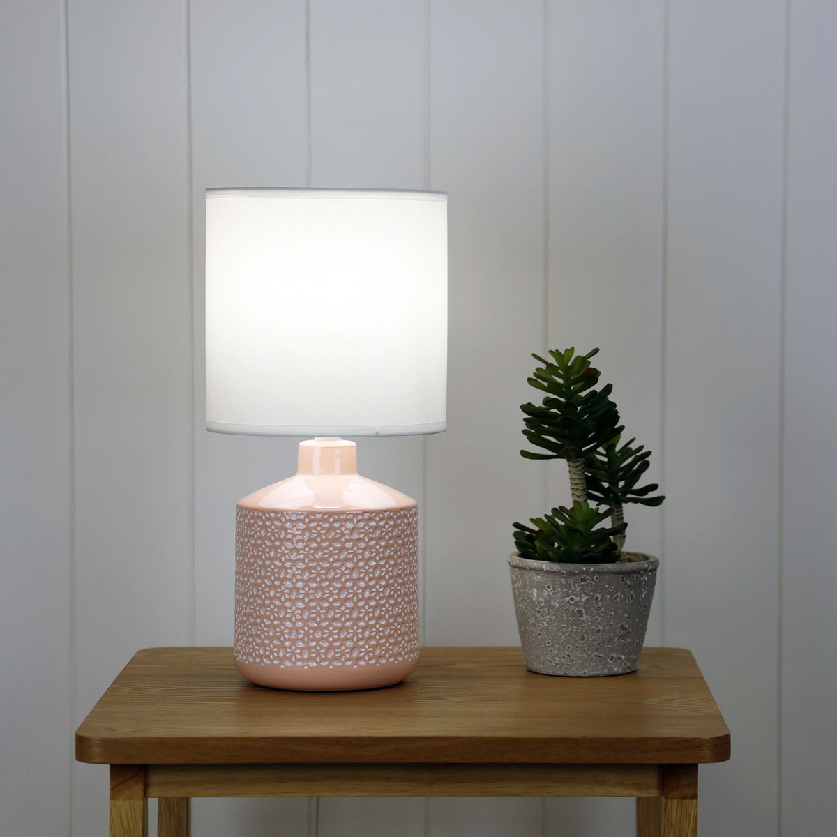 Celia Pink Ceramic & White Fabric Table Lamp