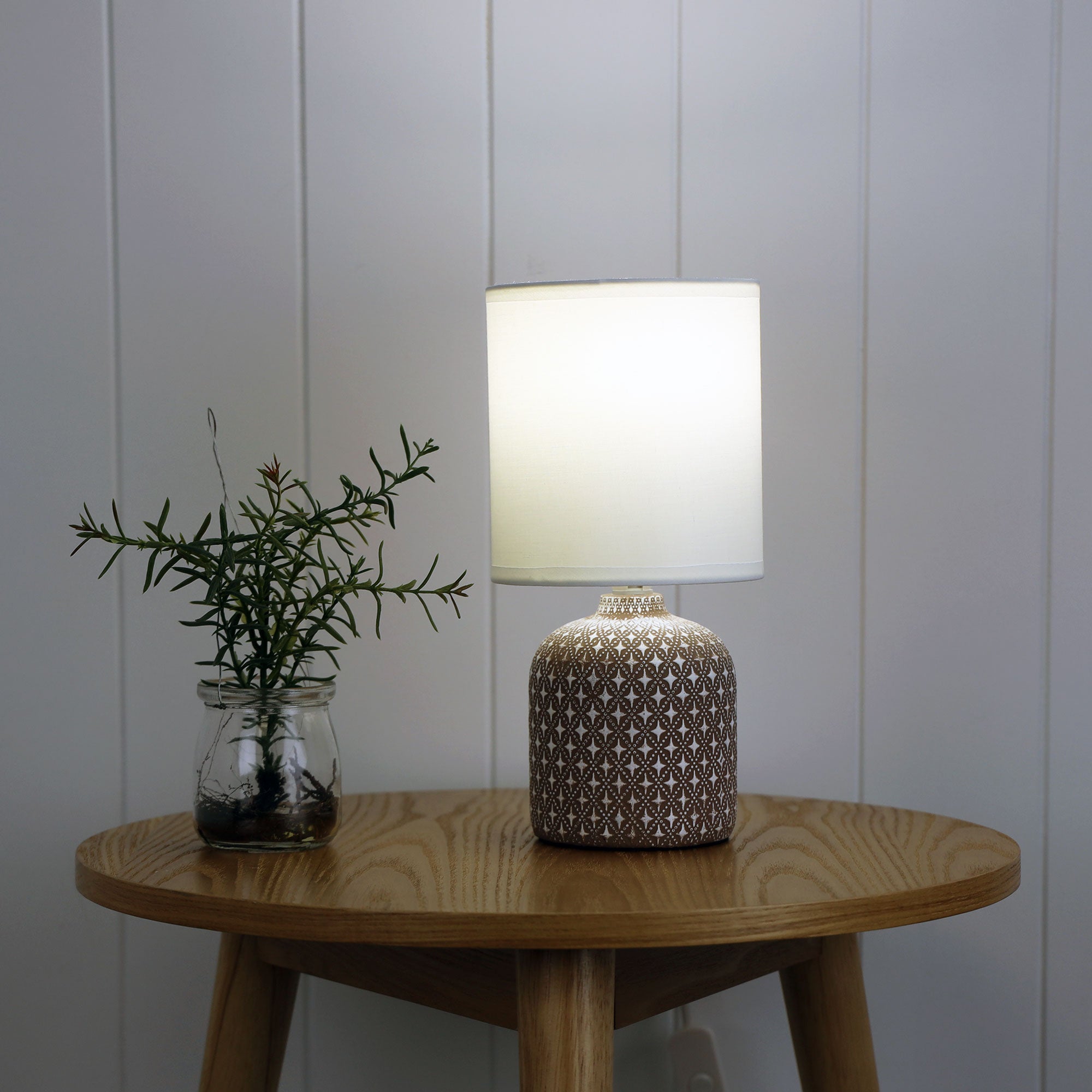 Vera Taupe Ceramic & White Fabric Table Lamp
