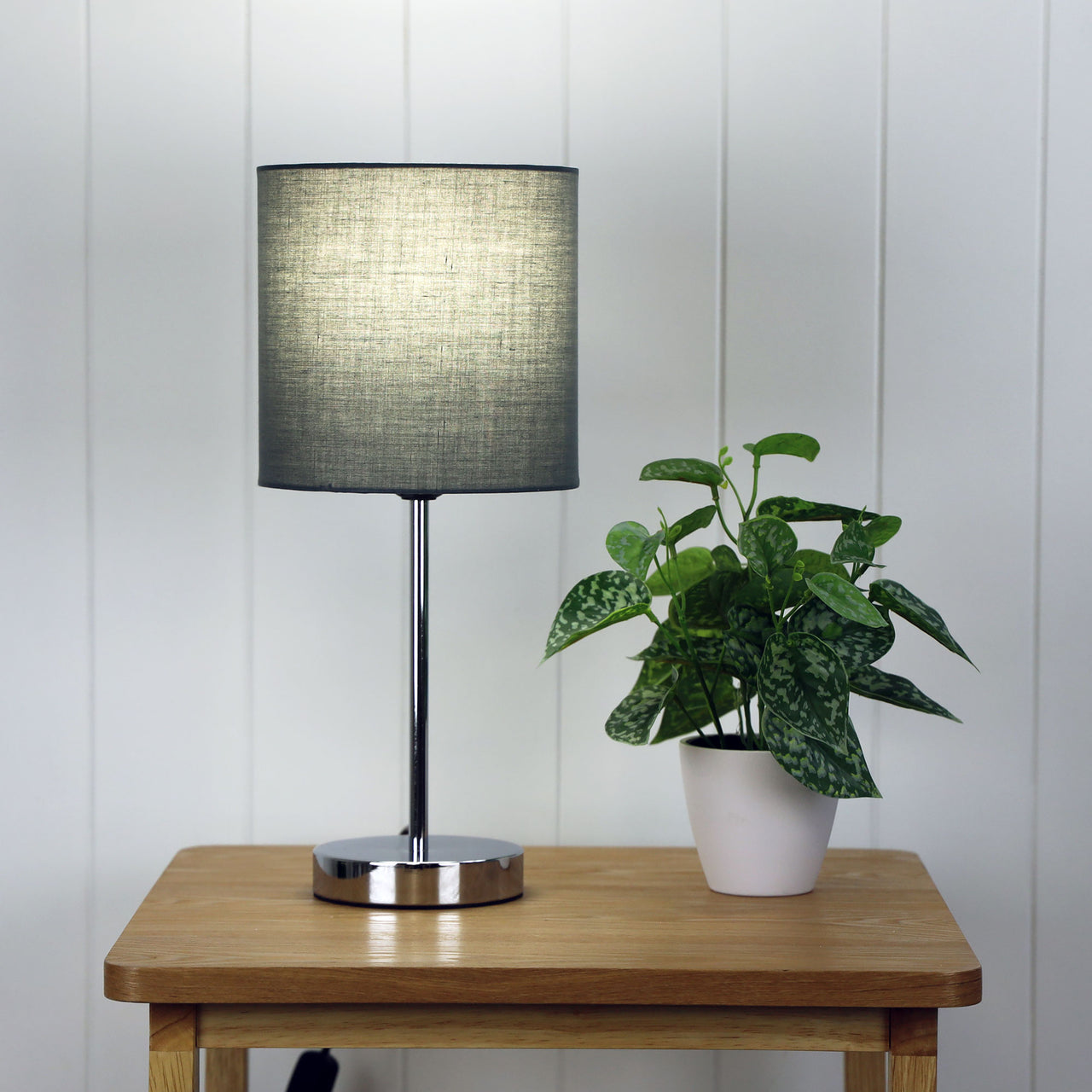 Zola Chrome Base With Grey Shade Table Lamp