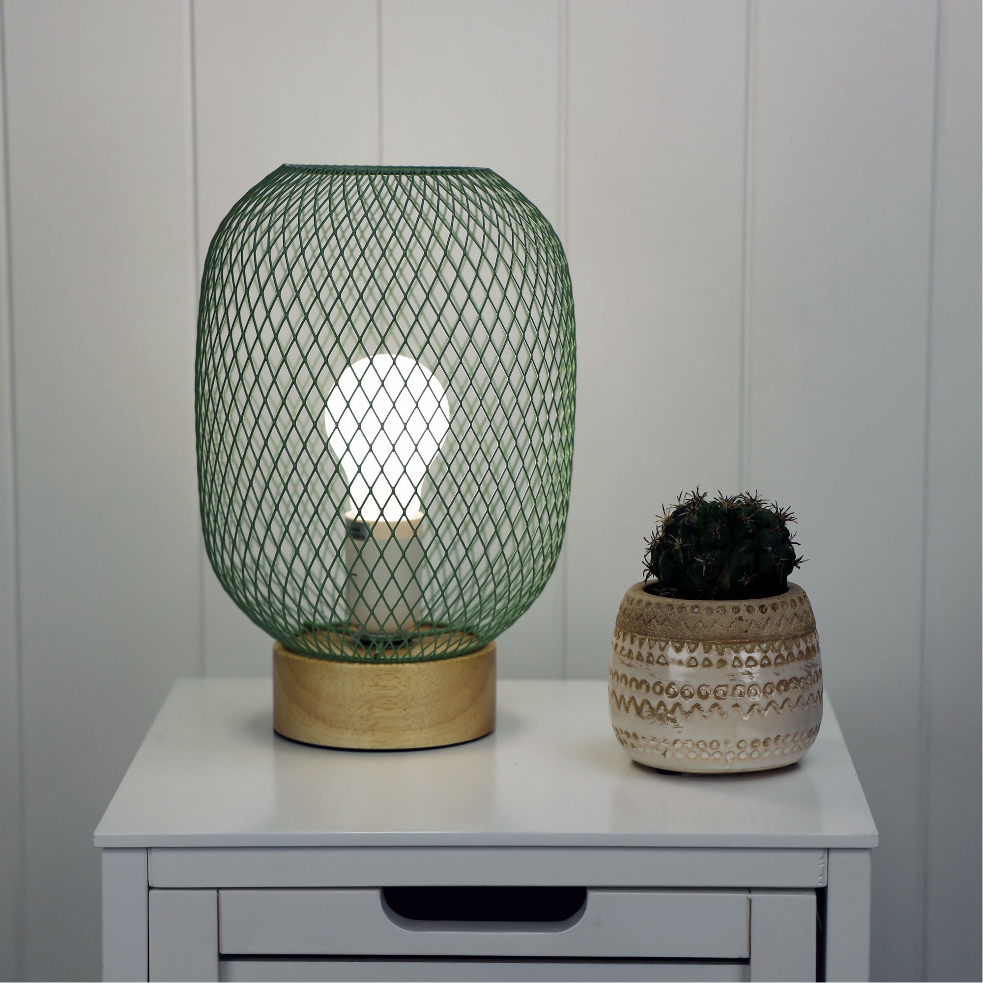 Tilda Green Metal Mesh & Timber Table Lamp