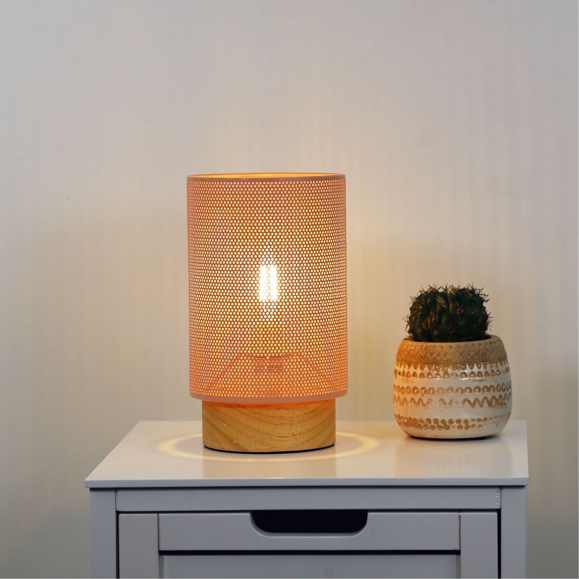 Lenny Matt Pink Metal Mesh Table Lamp