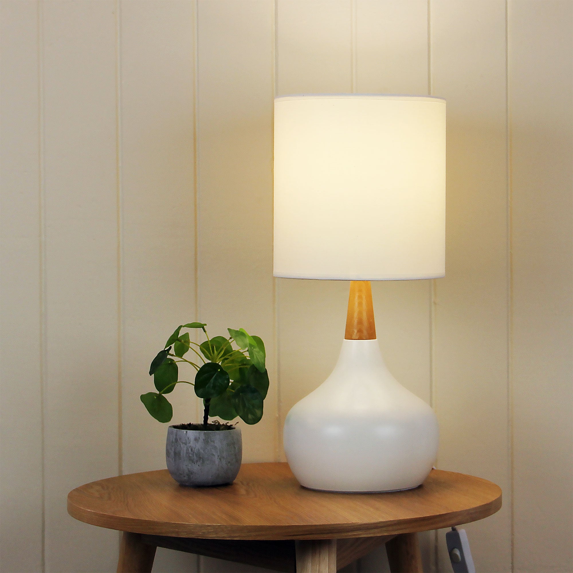 Pod White & Natural Timber On-Off Touch Lamp
