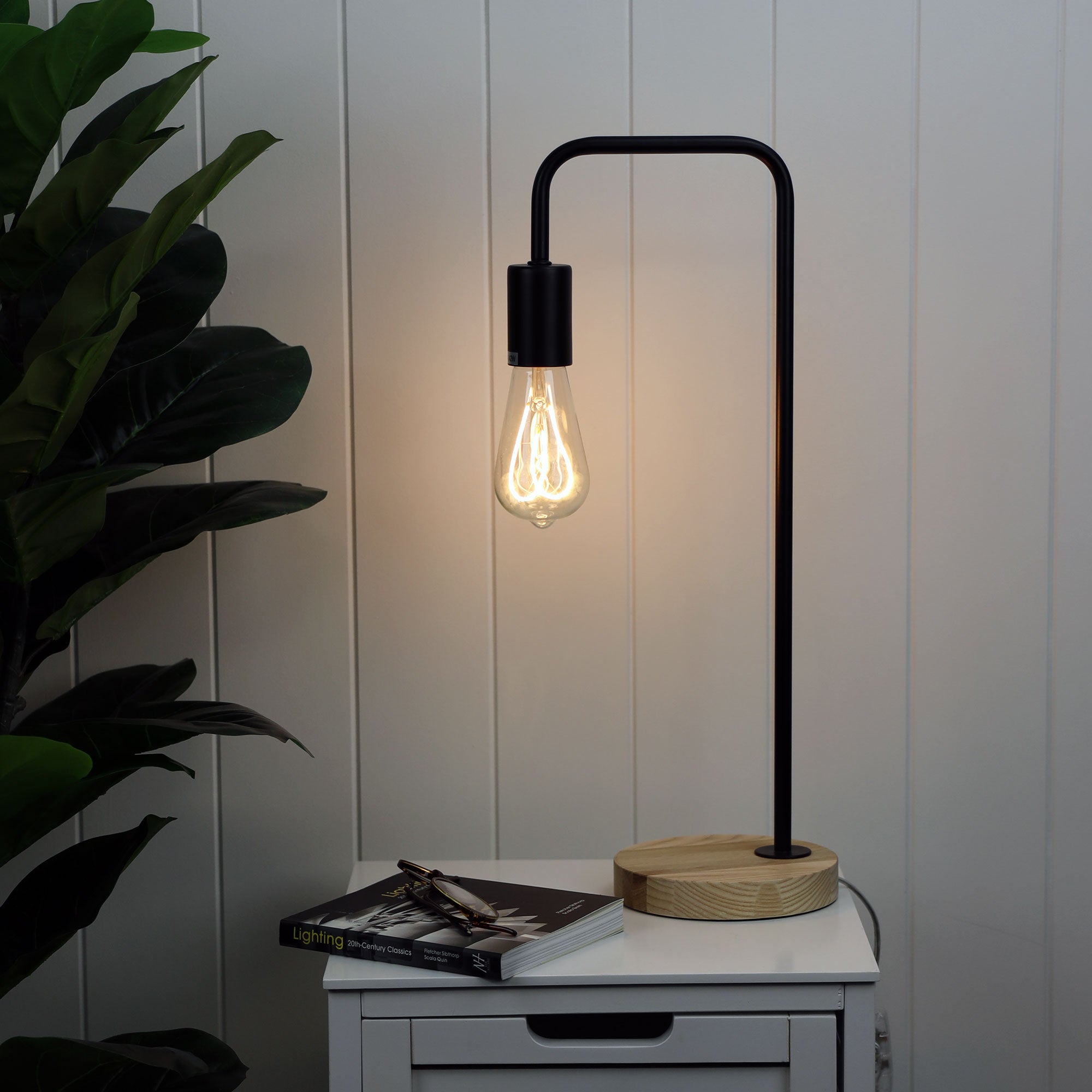 Lane Black & Timber Scandi Table Lamp