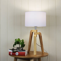 Thumbnail for Lund  Timber & White Fabric Scandi Inspired Tripod Table Lamp