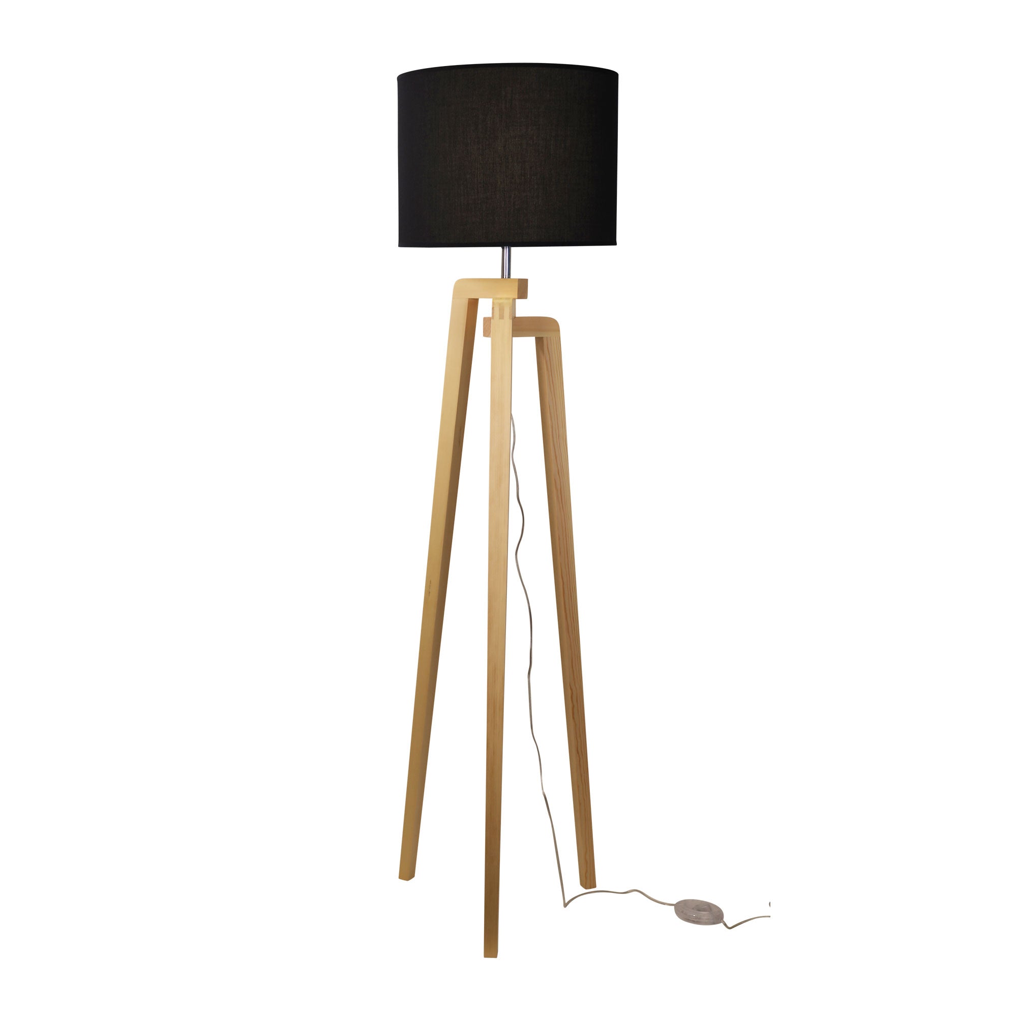 Lund Natural Timber & Black Fabric Floor Lamp