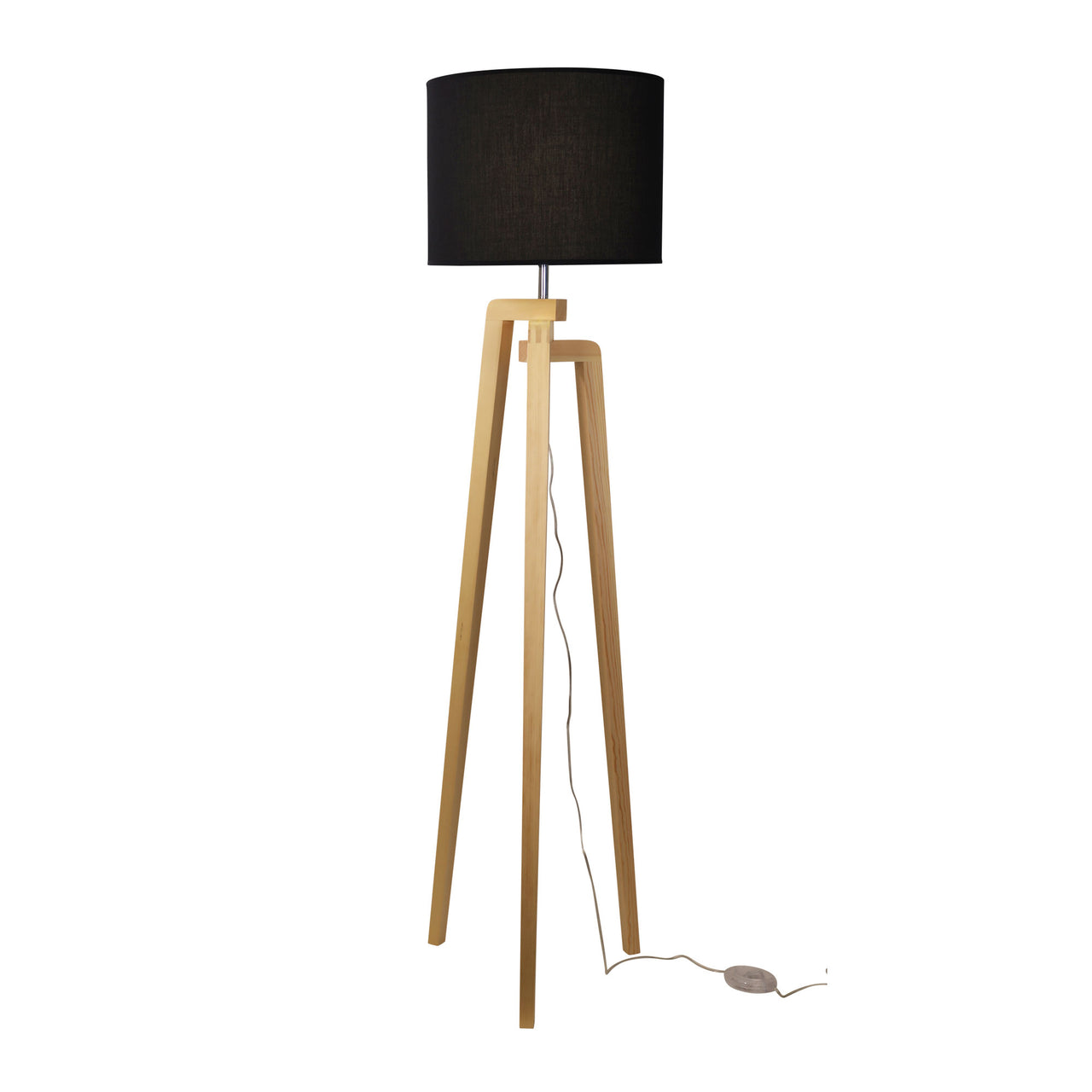Lund Natural Timber & Black Fabric Floor Lamp