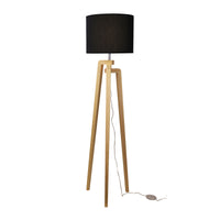 Thumbnail for Lund Natural Timber & Black Fabric Floor Lamp