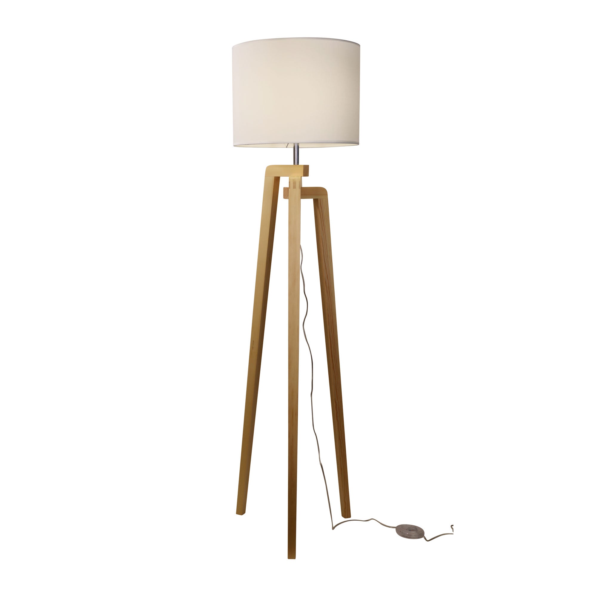 Lund Natural Timber & White Fabric Floor Lamp