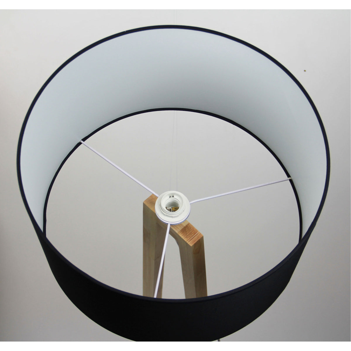 Edra Natural Timber & Black Cotton Scandi Floor Lamp