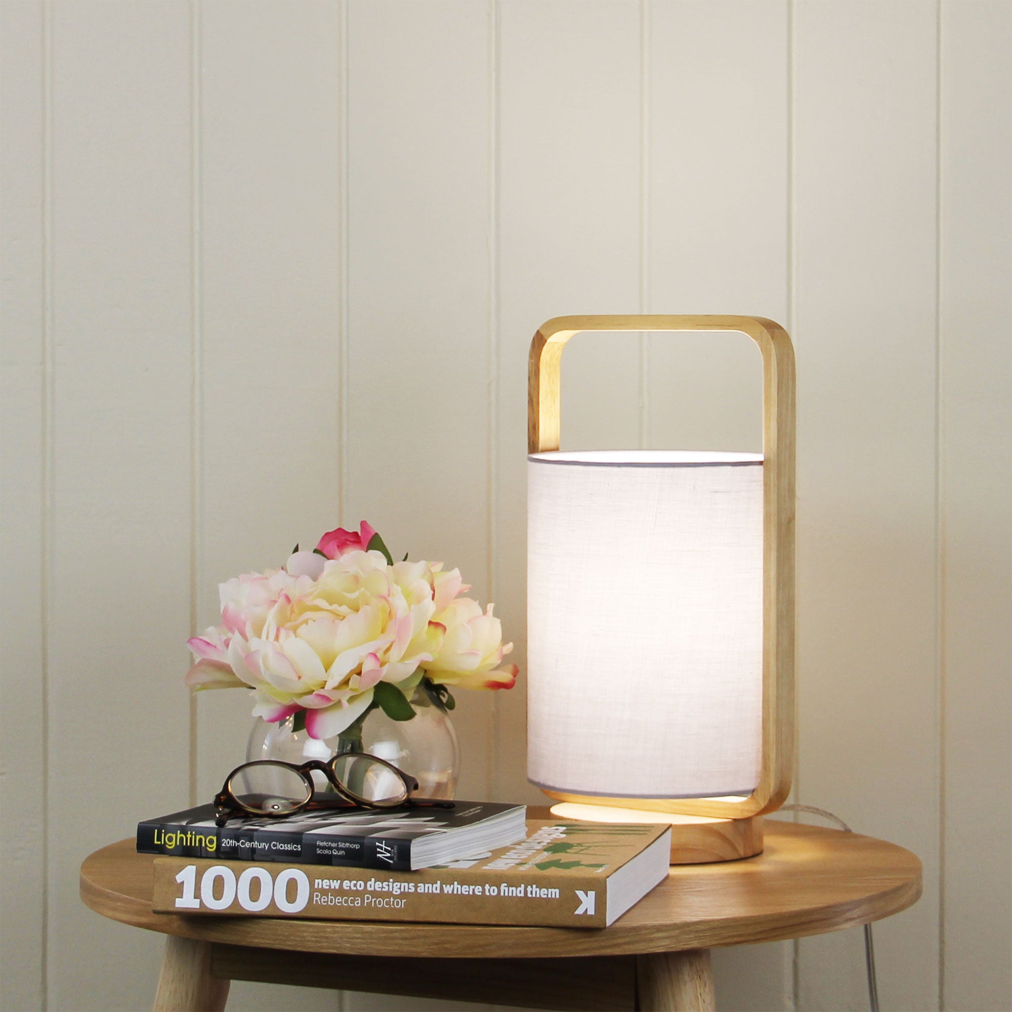 Lucia Natural Timber & Grey Cotton Table Lamp