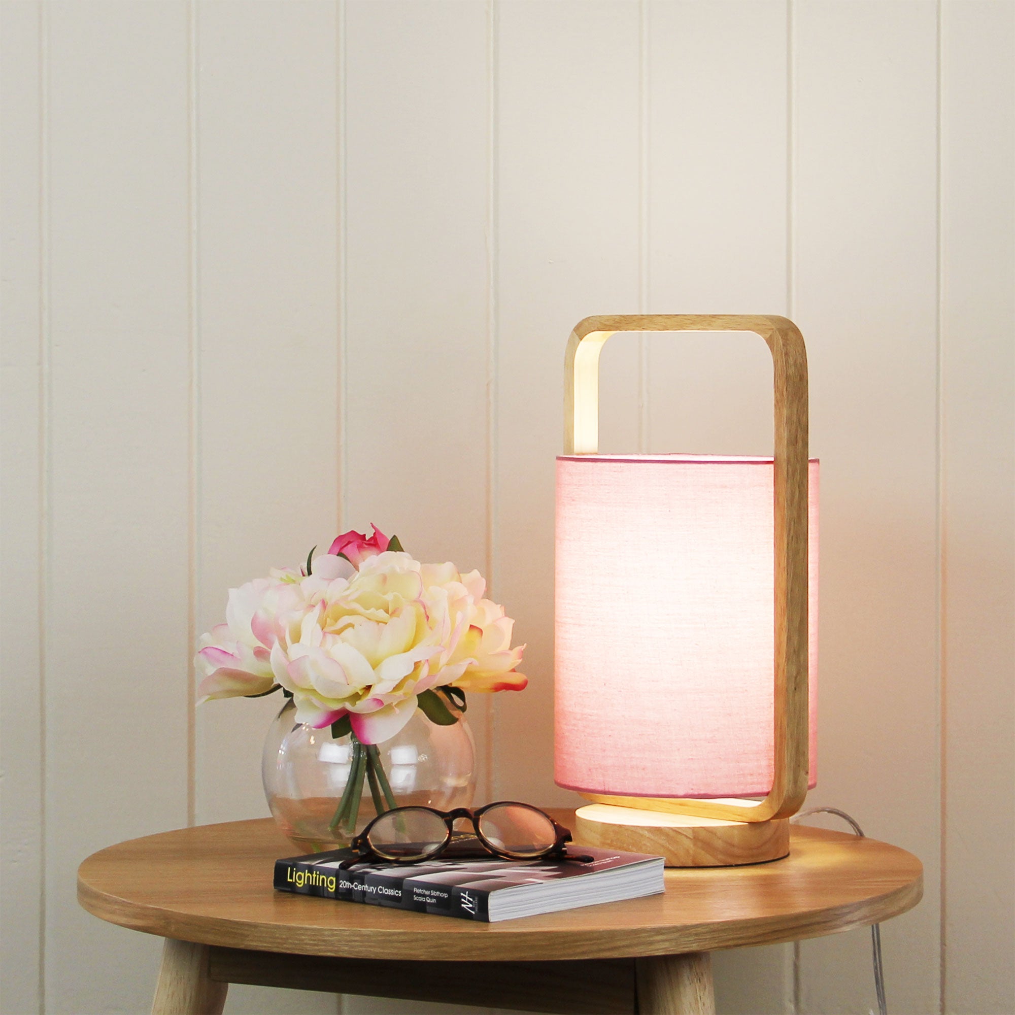 Lucia Natural Timber & Pink Cotton Table Lamp