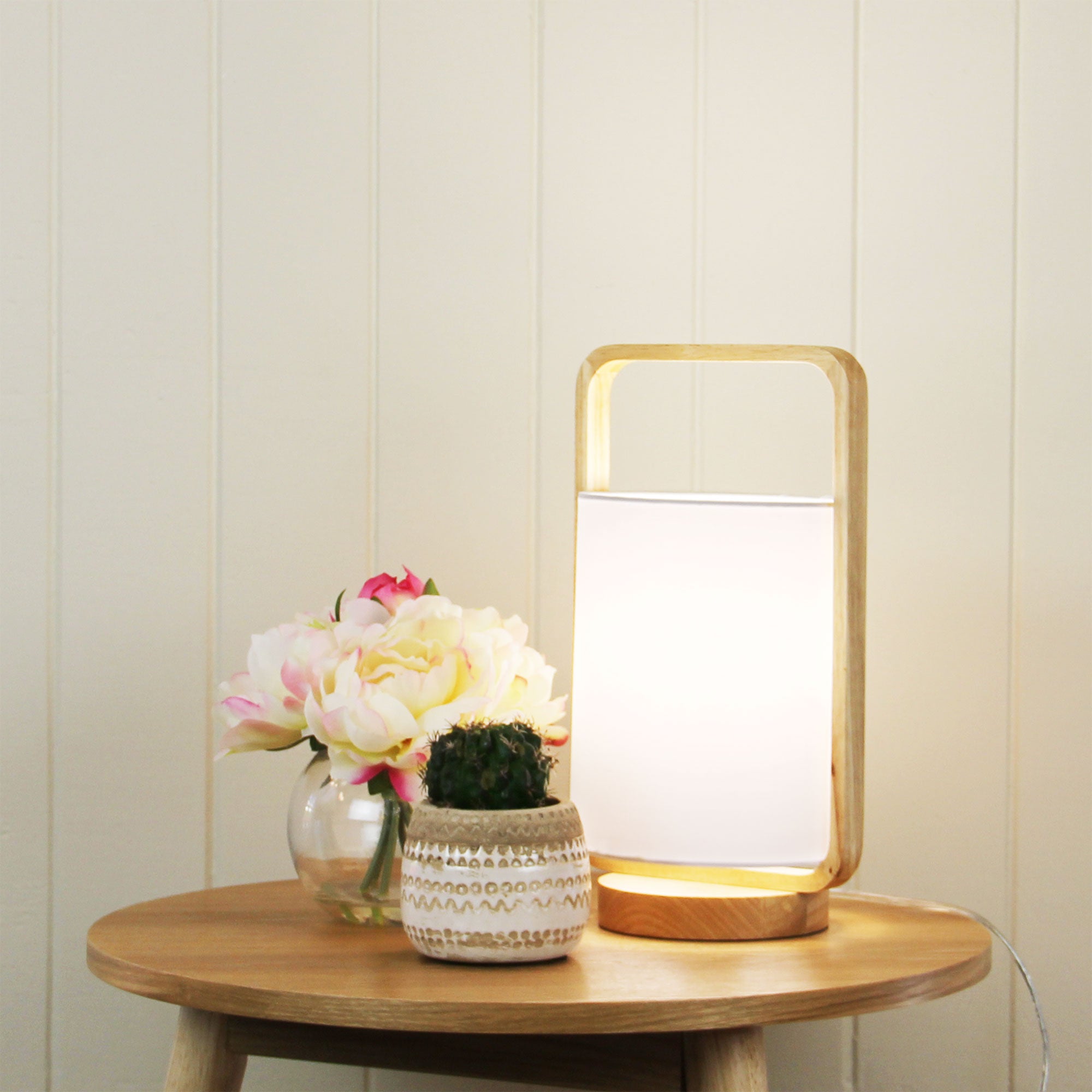 Lucia Natural Timber & White Cotton Table Lamp