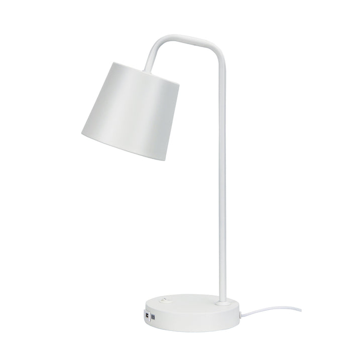 Henk White Metal Desk Lamp With Usb Socket