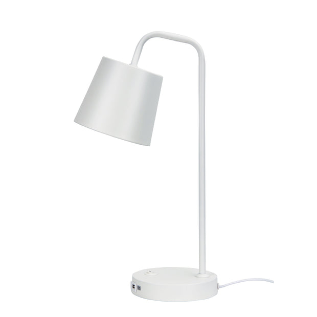 Henk White Metal Desk Lamp With Usb Socket