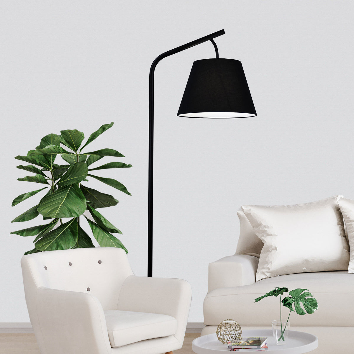 Padstow Black Metal & Black Cotton Floor Lamp