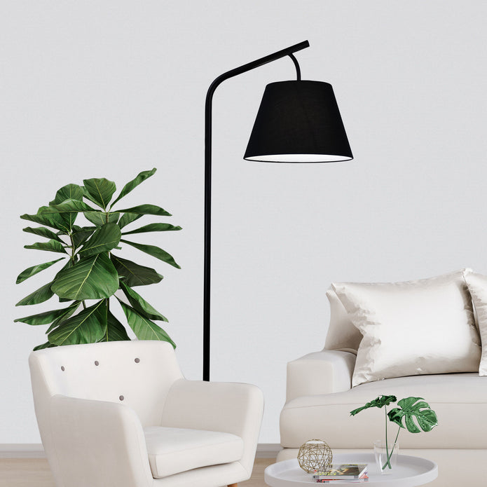 Padstow Black Metal & Black Cotton Floor Lamp