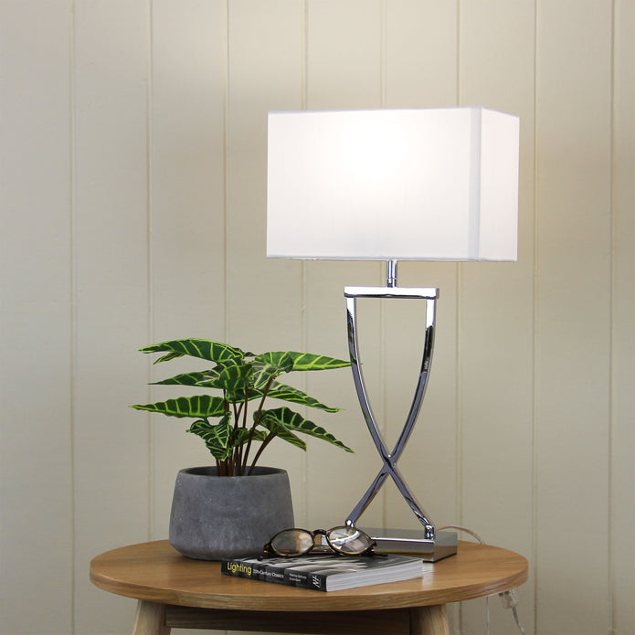 Chi Chrome & White Fabric Bedside Lamp