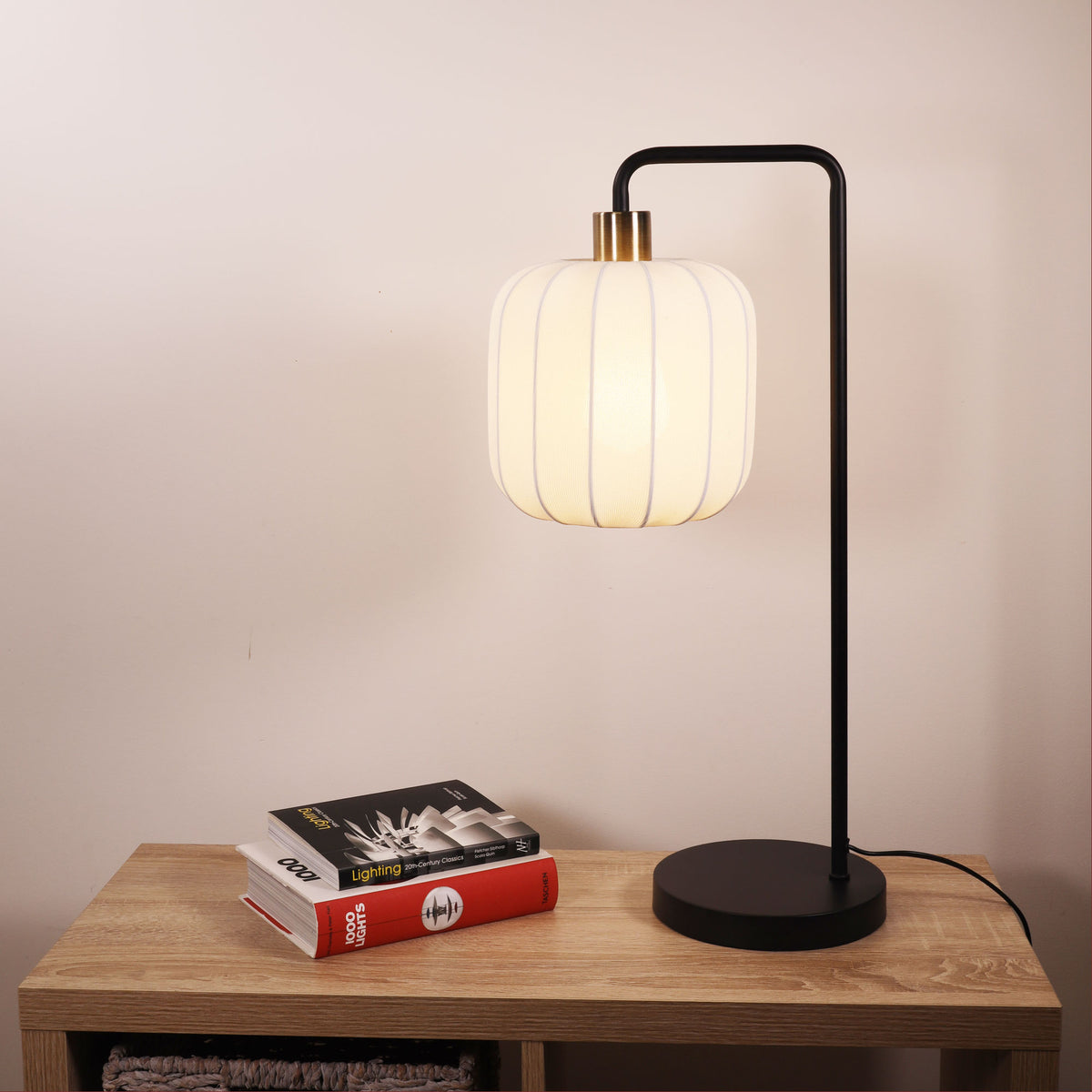 Greta Black, Antique Brass & White Fabric Decorative Task Lamp