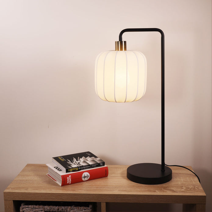 Greta Black, Antique Brass & White Fabric Decorative Task Lamp