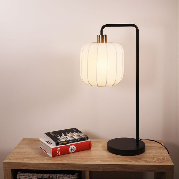 Greta Black, Antique Brass & White Fabric Decorative Task Lamp