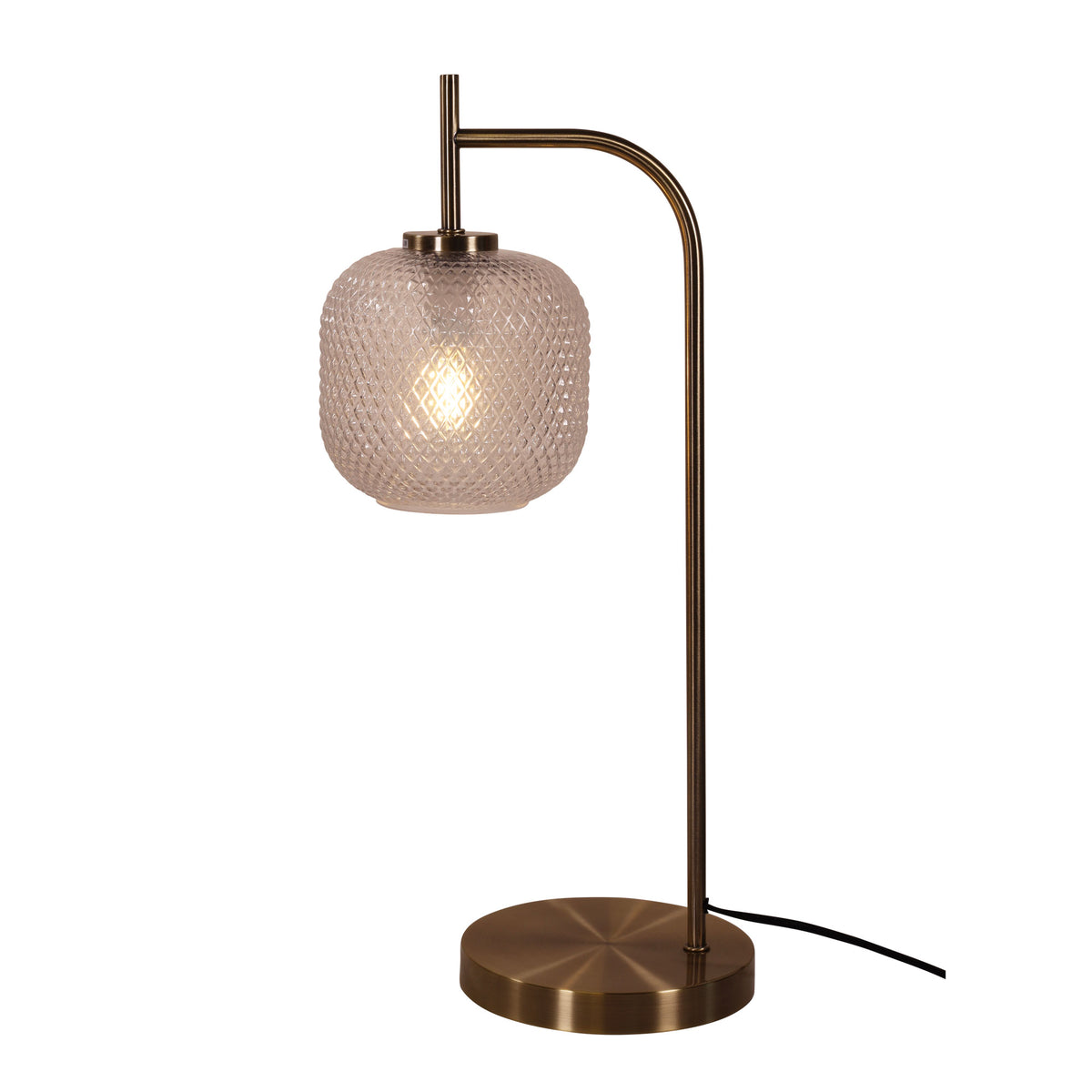 Cross Antique Brass & Clear Diamond Pattern Glass Decorative Table Lamp