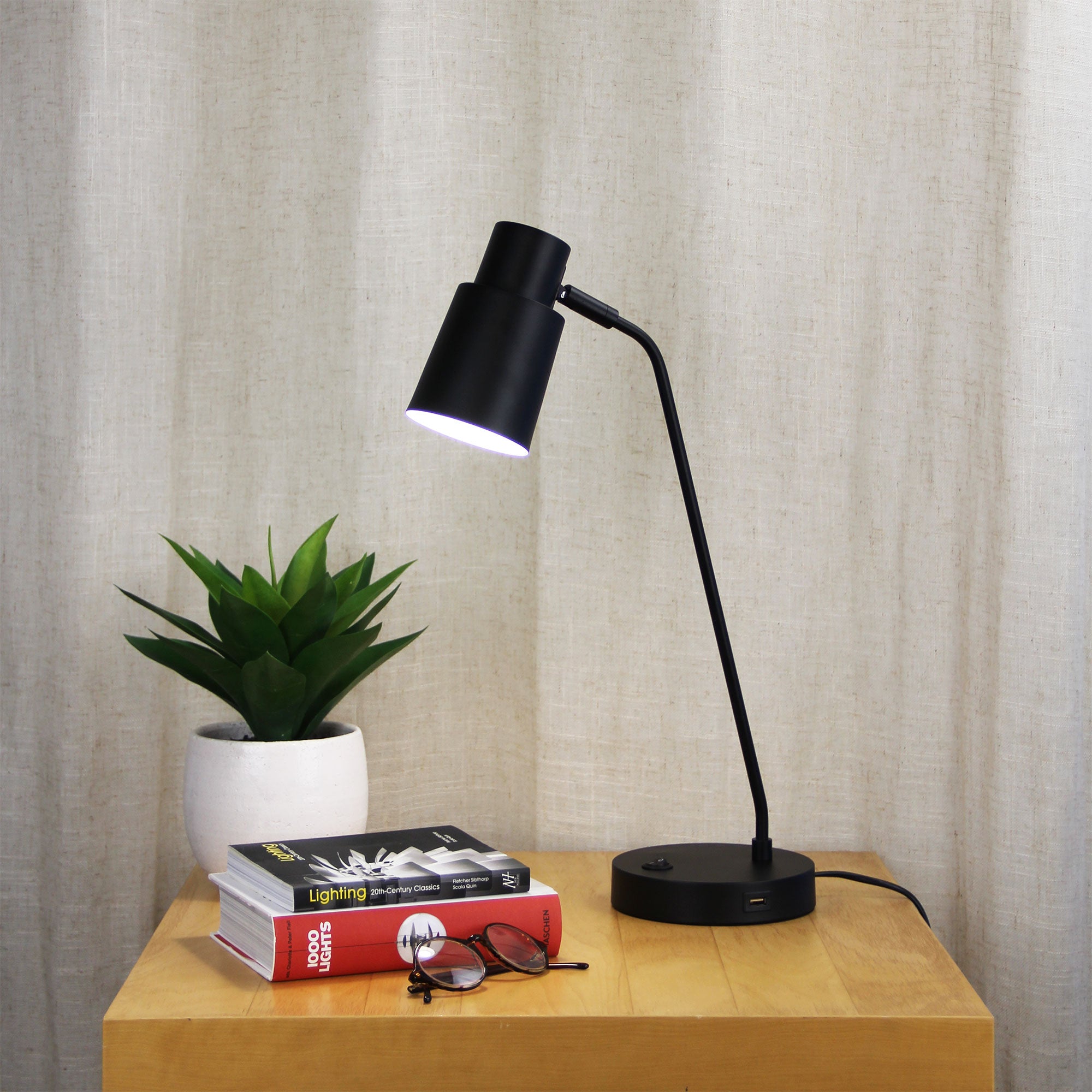 Rik Matt Black Table Lamp With Usb Socket