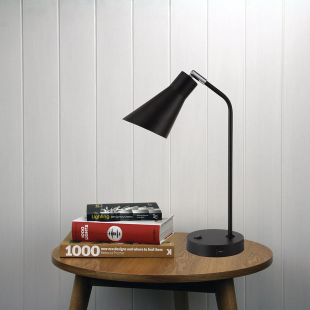 Thor Matt Black Desk Lamp With USB