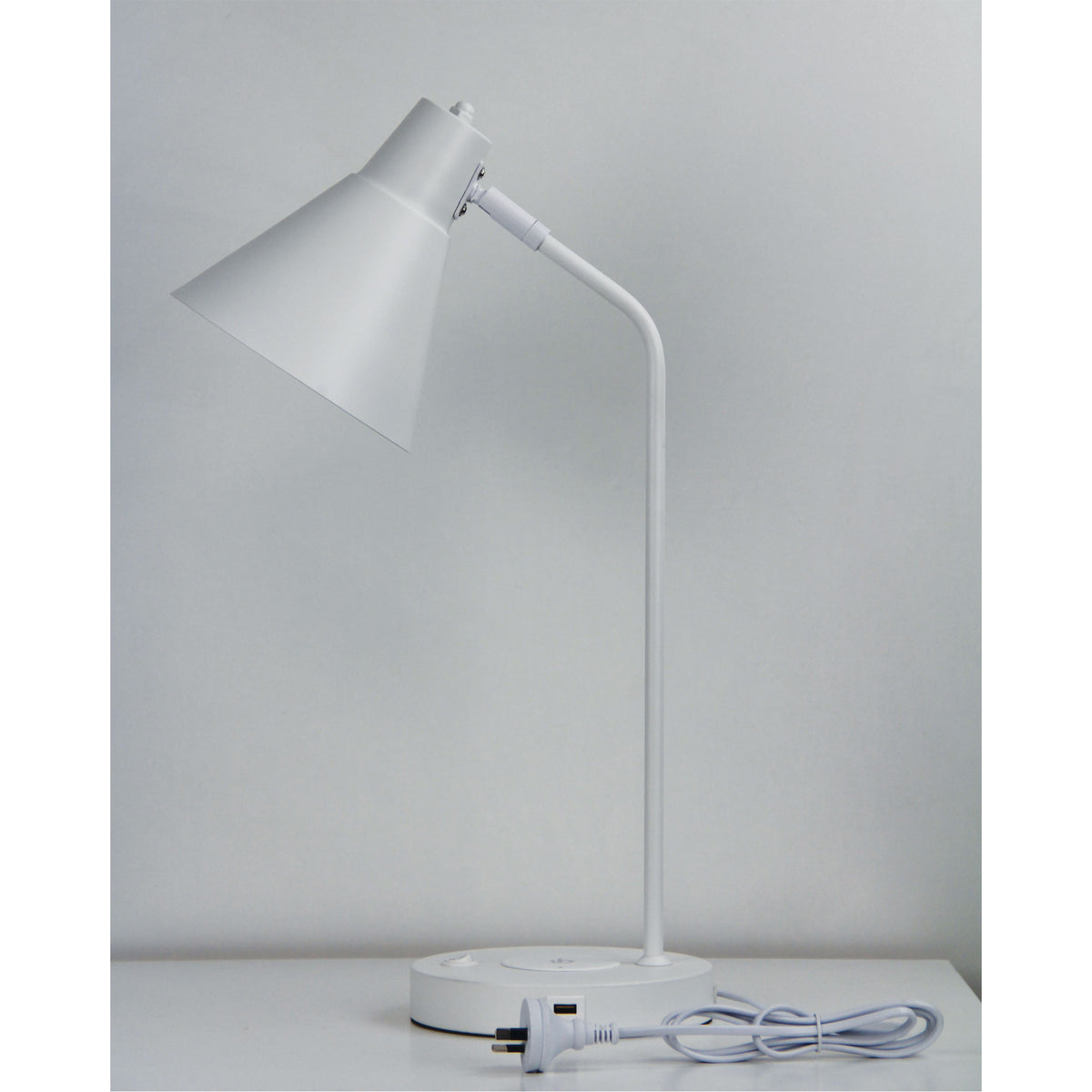Targa Matt White Desk Lamp With USB And Wireless Charging