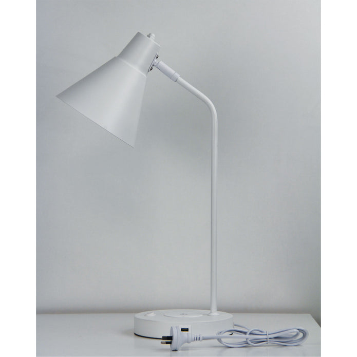 Targa Matt White Desk Lamp With USB And Wireless Charging