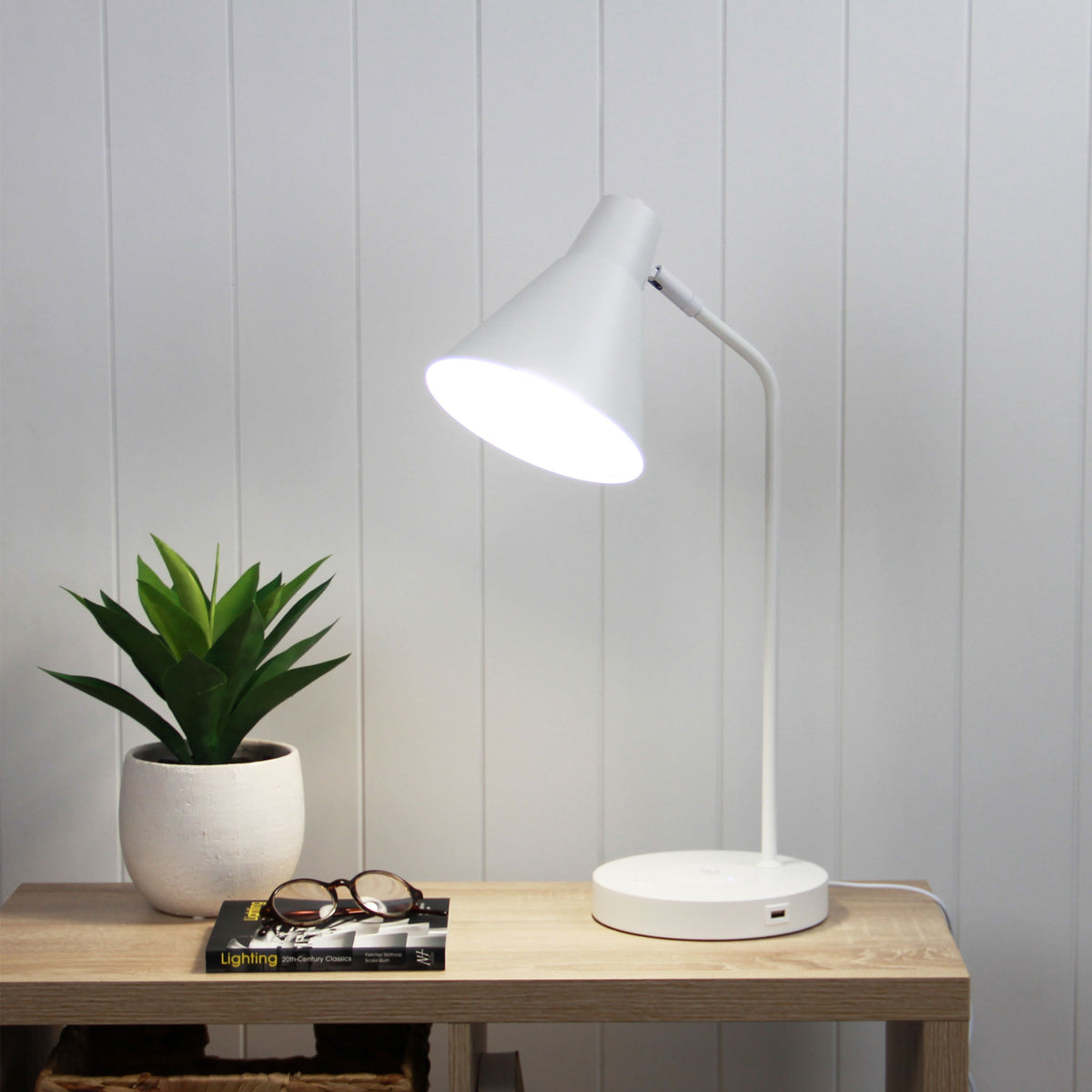 Targa Matt White Desk Lamp With USB And Wireless Charging