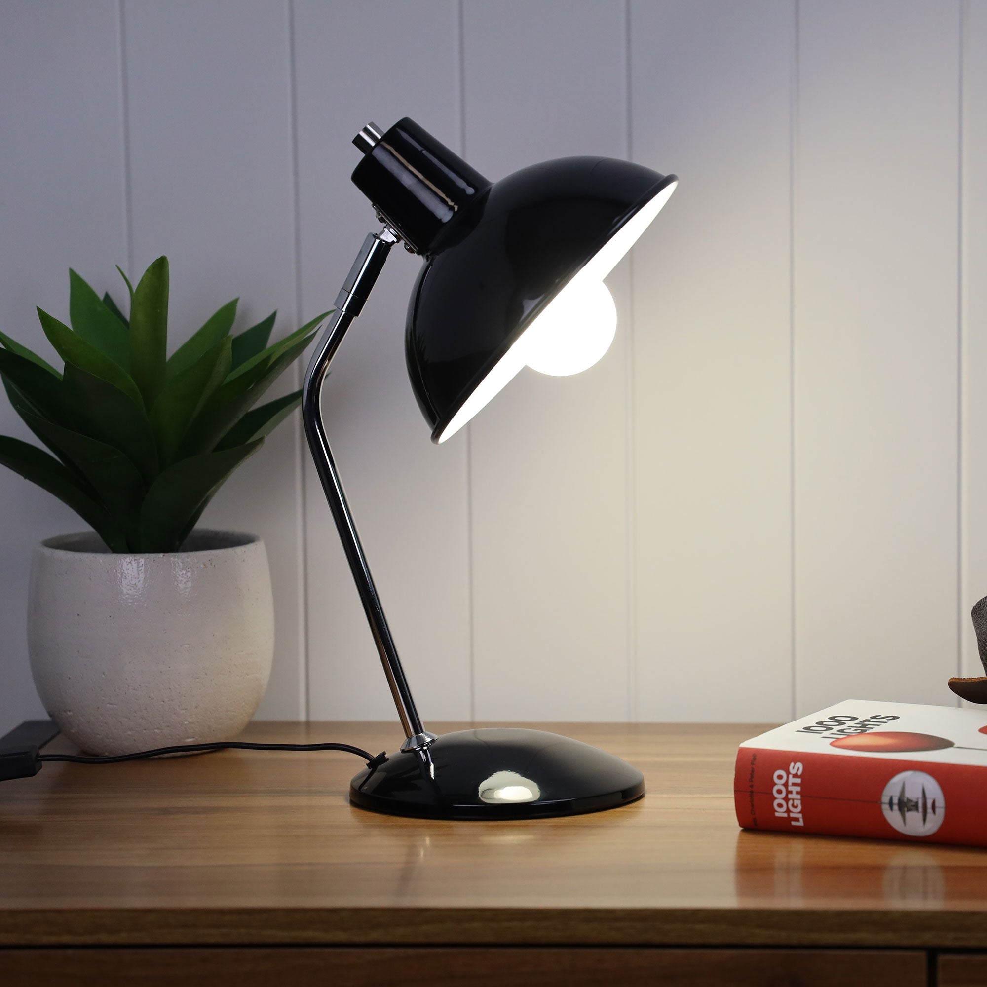 Thea Gloss Black And Chrome Desk Lamp
