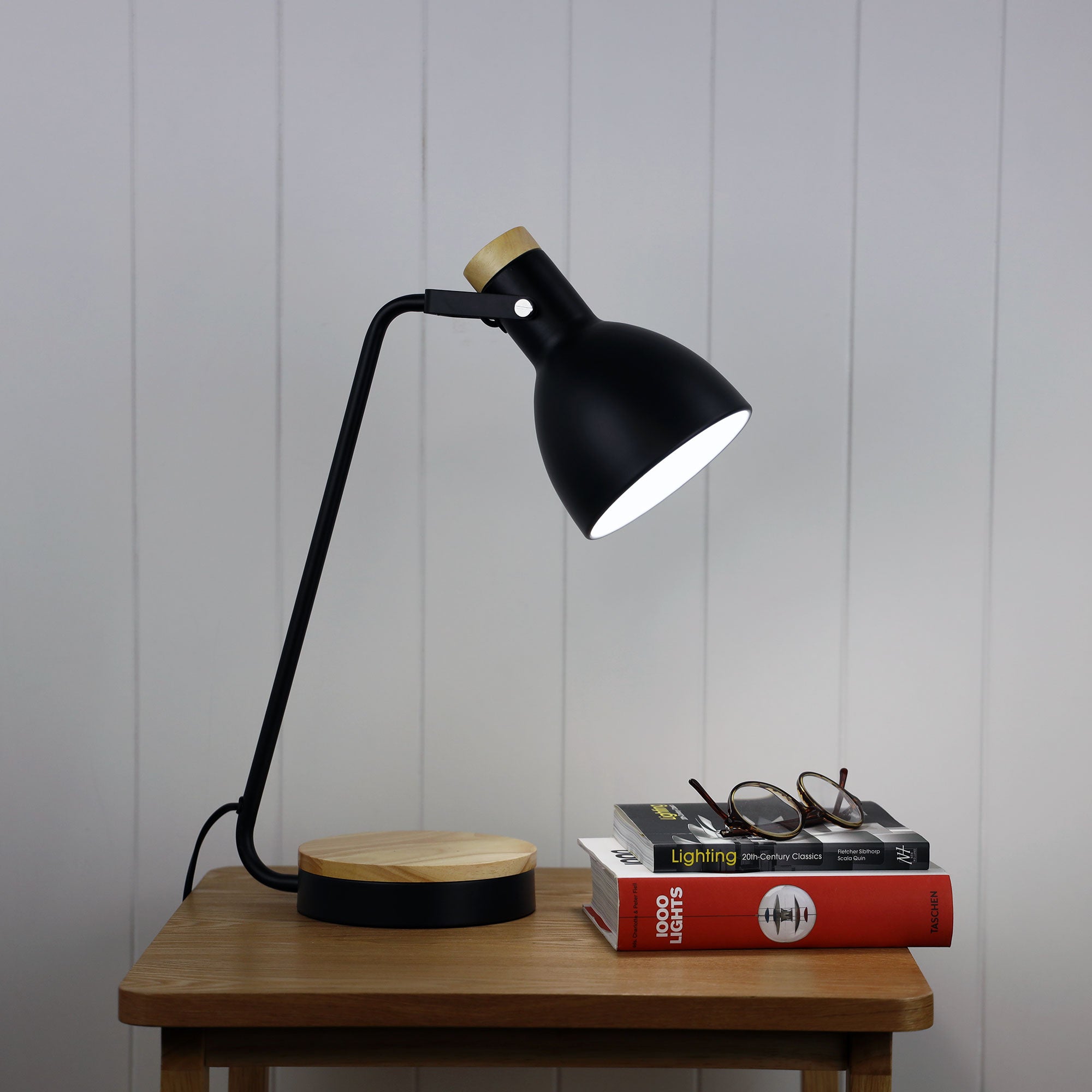 Benny Matt Black & Blonde Wood Timber Task Lamp