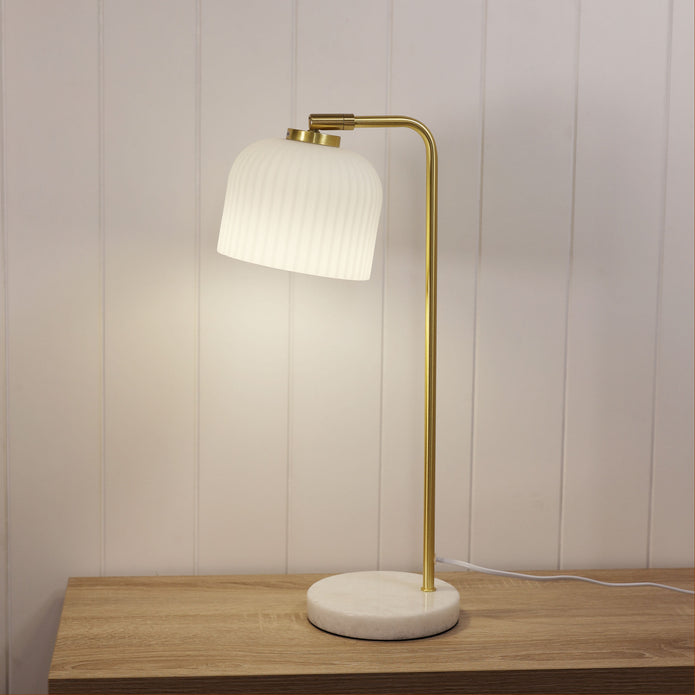 Charlotte Satin Brass, Marble & Opal Glass Decorative Task Lamp