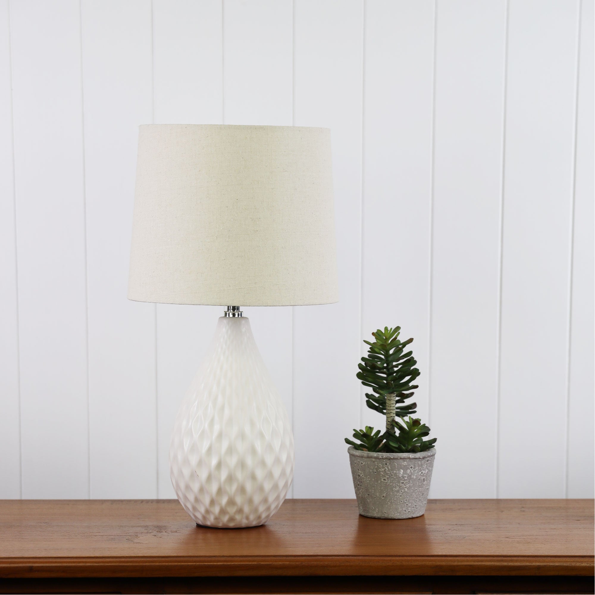 Danu White Ceramic & Off-White Fabric Table Lamp
