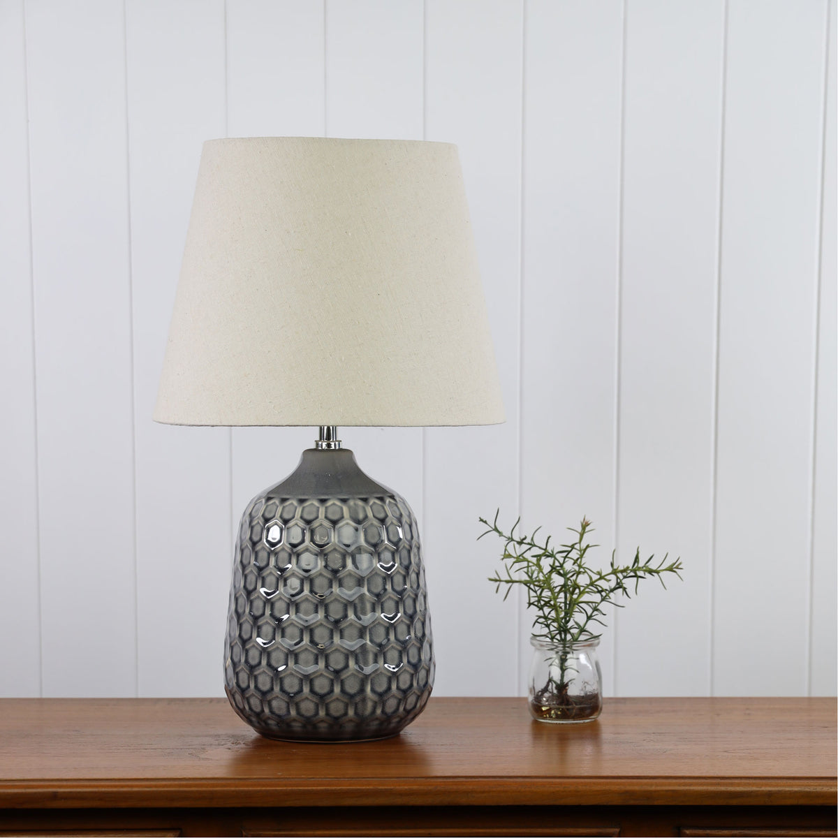 Daria Grey Ceramic & Off-White Fabric Table Lamp