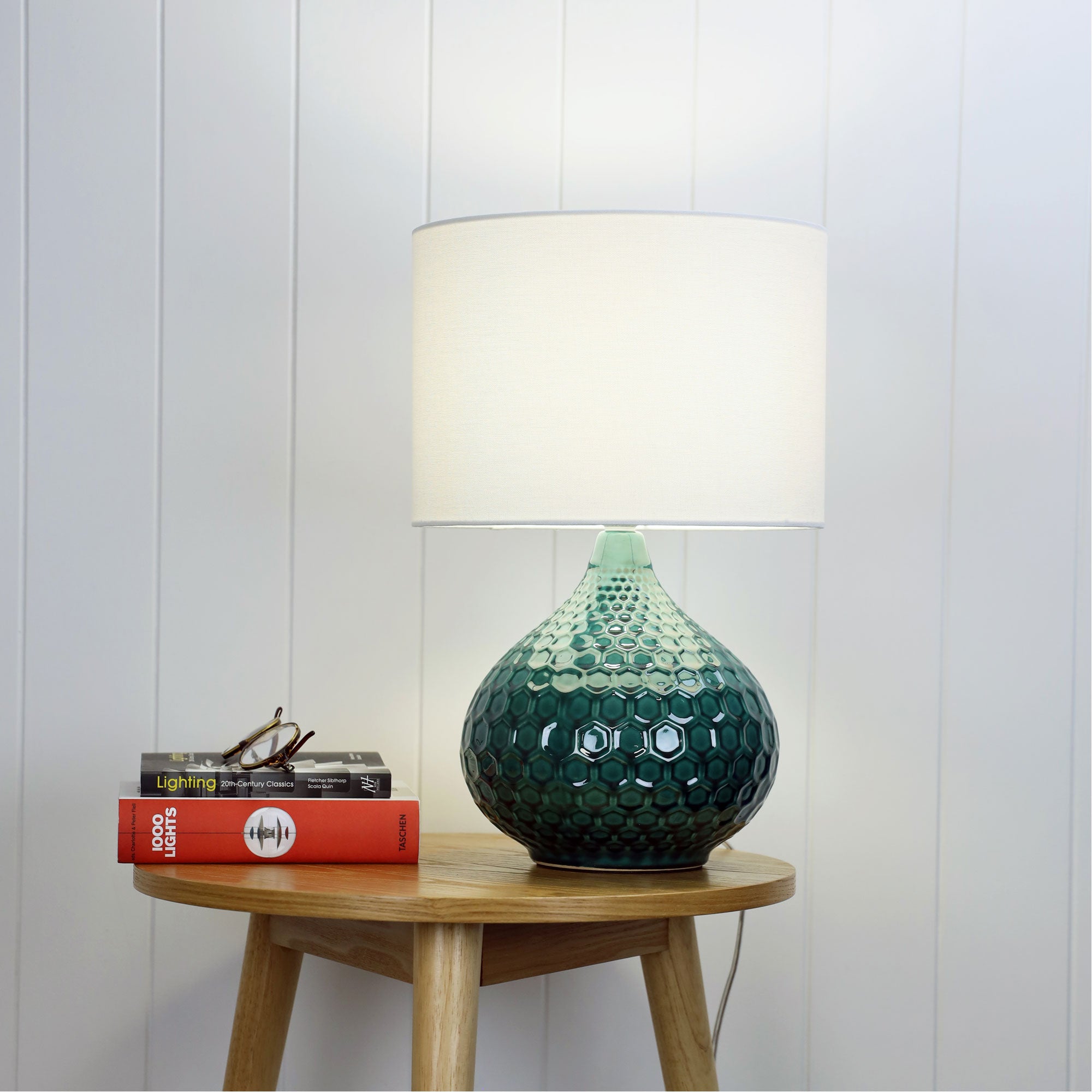 Ridley Teal Ceramic & White Fabric Table Lamp