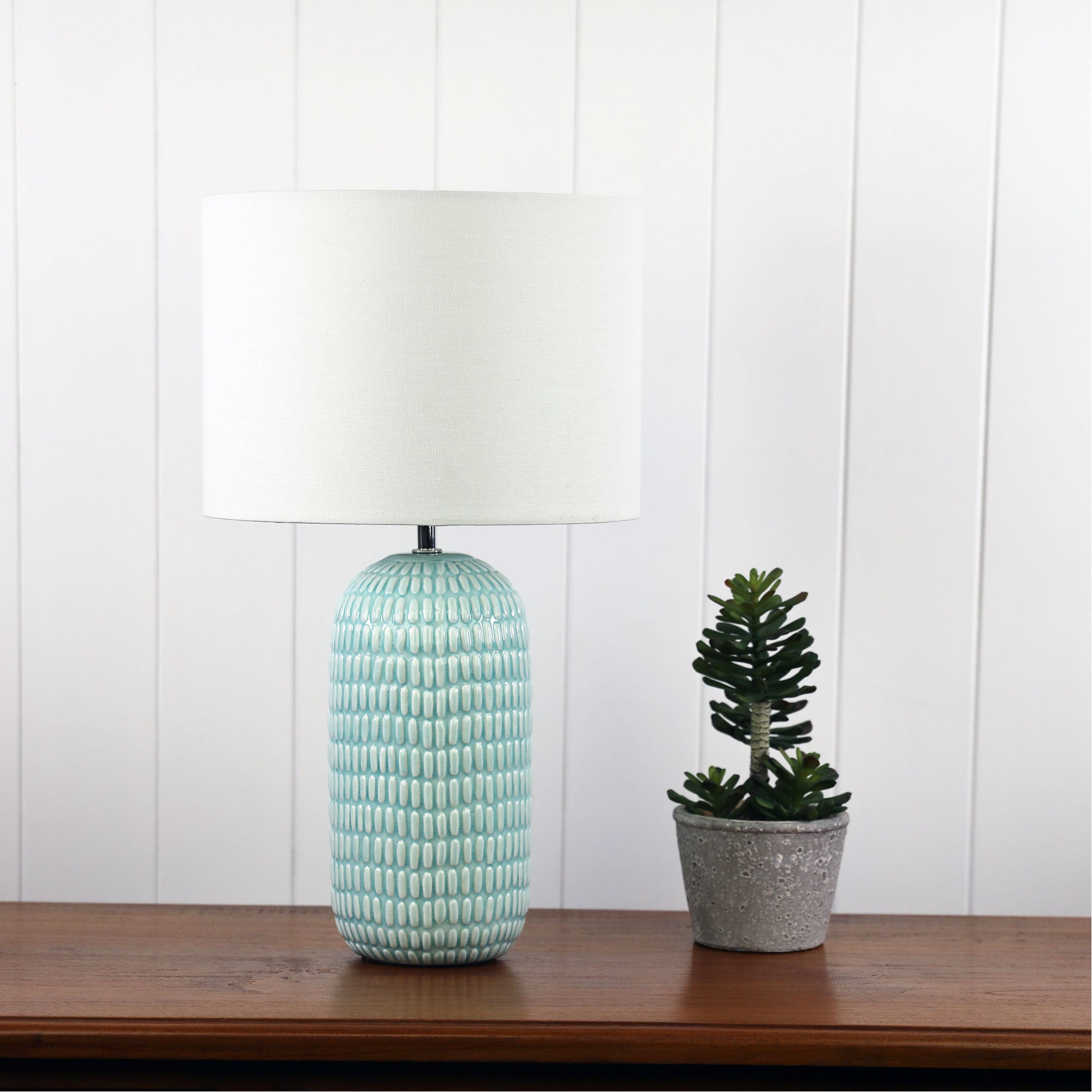 Hurley Pale Blue Ceramic & White Fabric Table Lamp