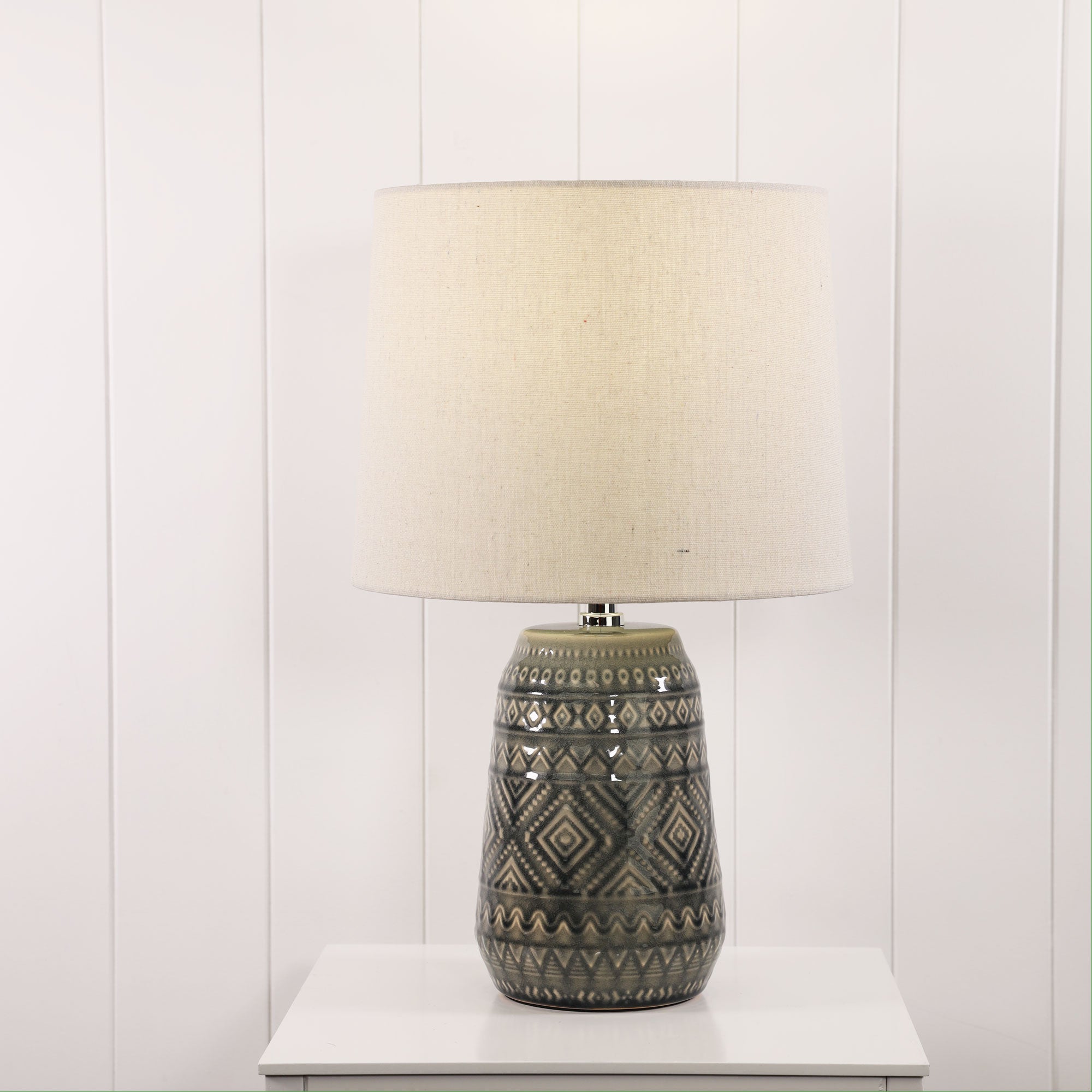 Sonia Grey Ceramic & Natural Fabric Table Lamp