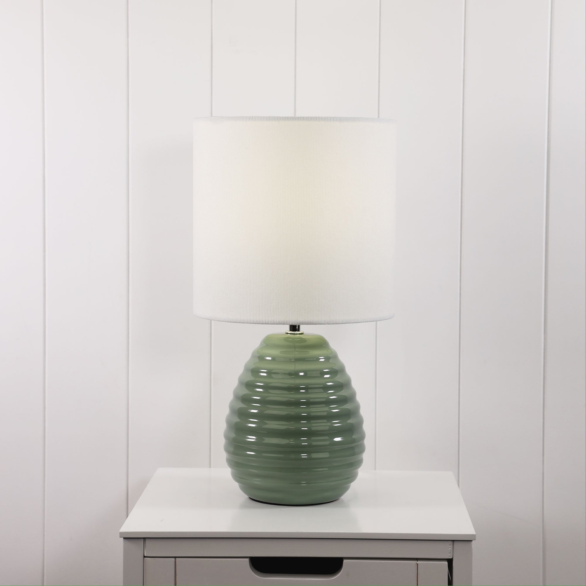 Laurel Green Ceramic & White Fabric Table Lamp