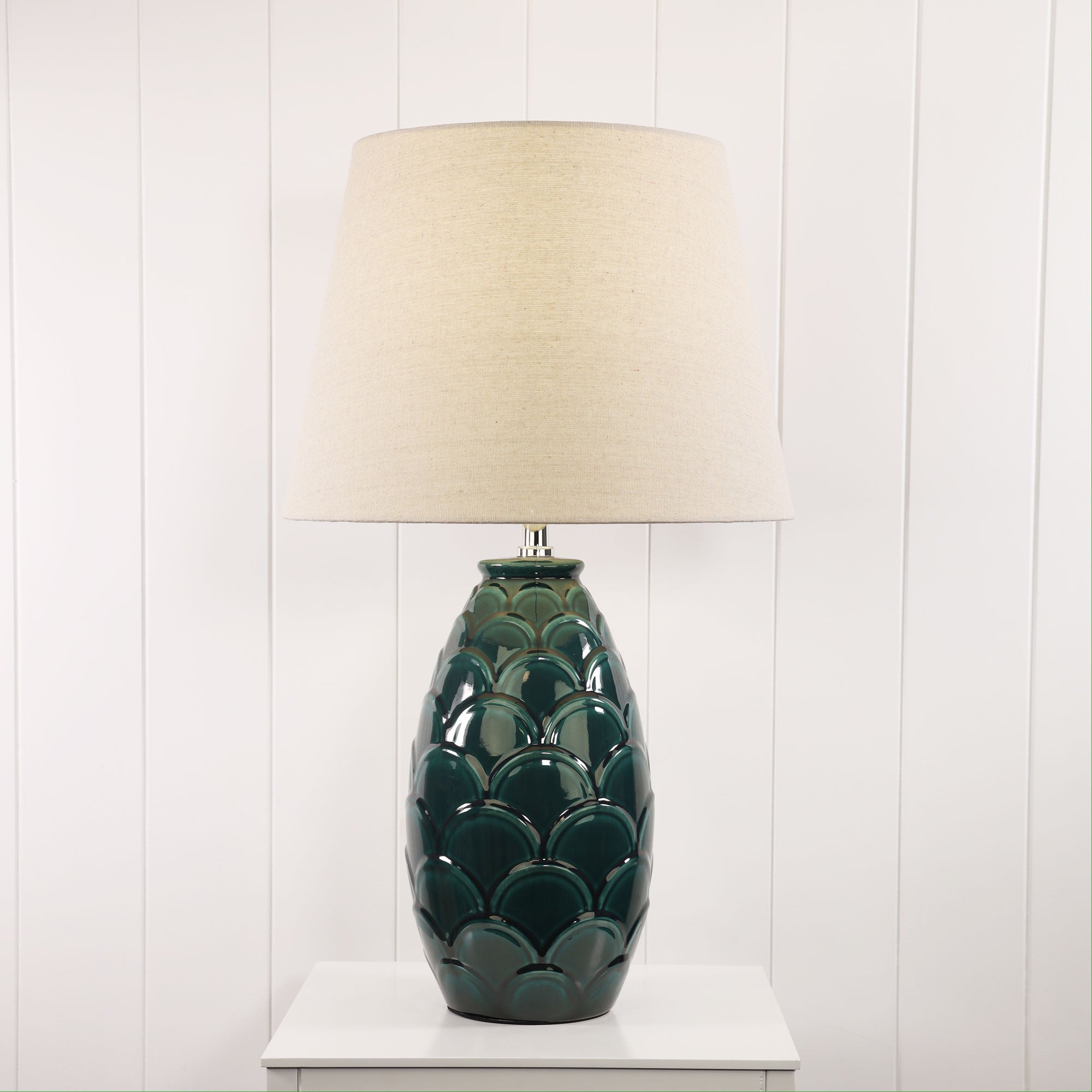 Delphin Green Ceramic & Off-White Fabric Table Lamp