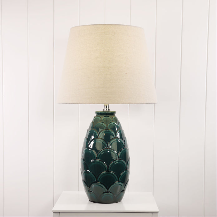 Delphin Green Ceramic & Off-White Fabric Table Lamp
