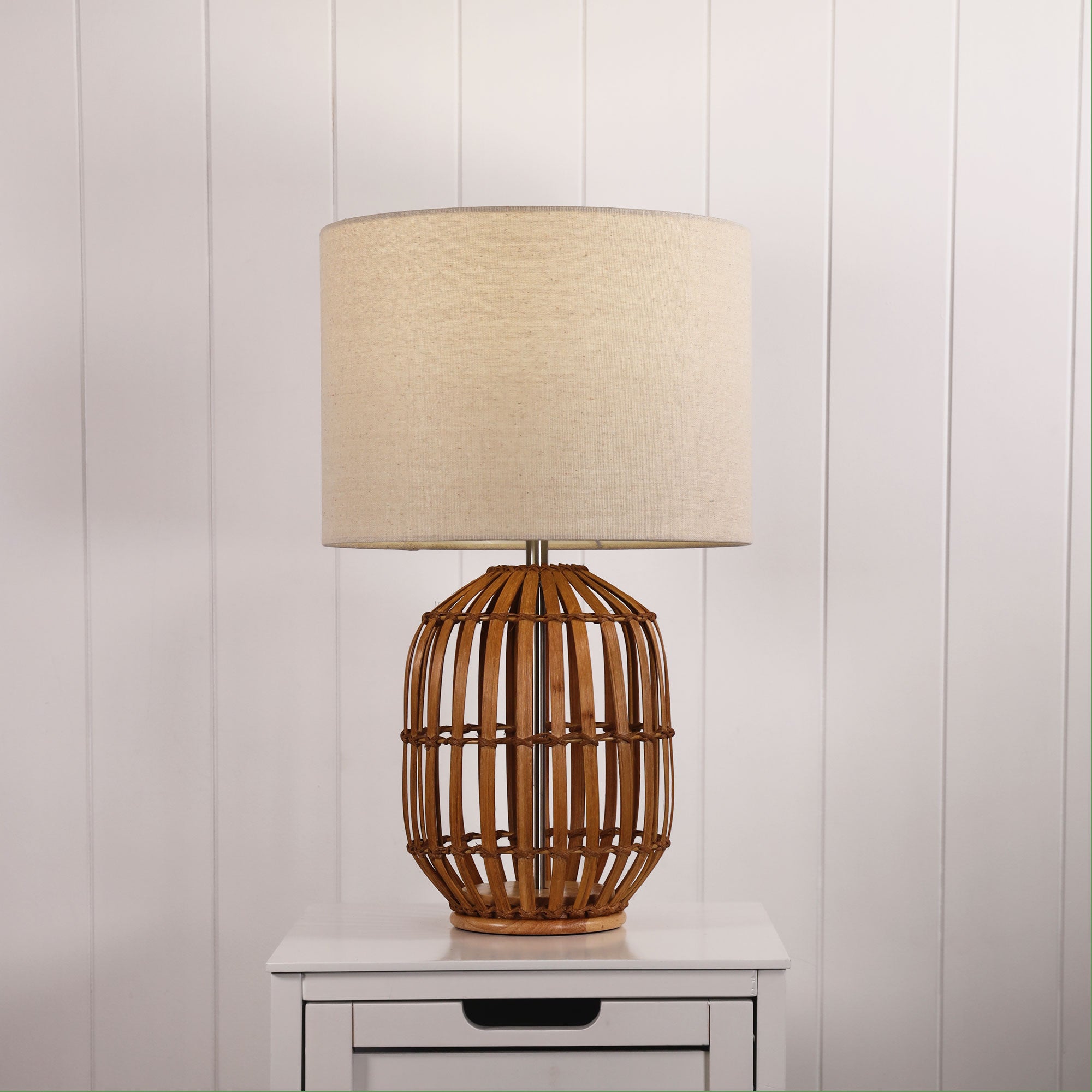 Tegal Bamboo & Beige Fabric Table Lamp
