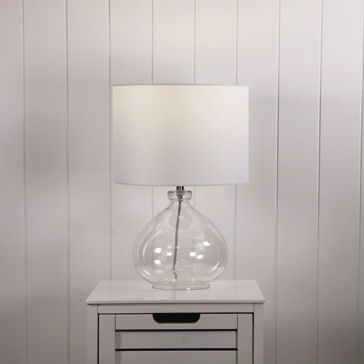 Melfi Clear Glass & White Fabric Table Lamp