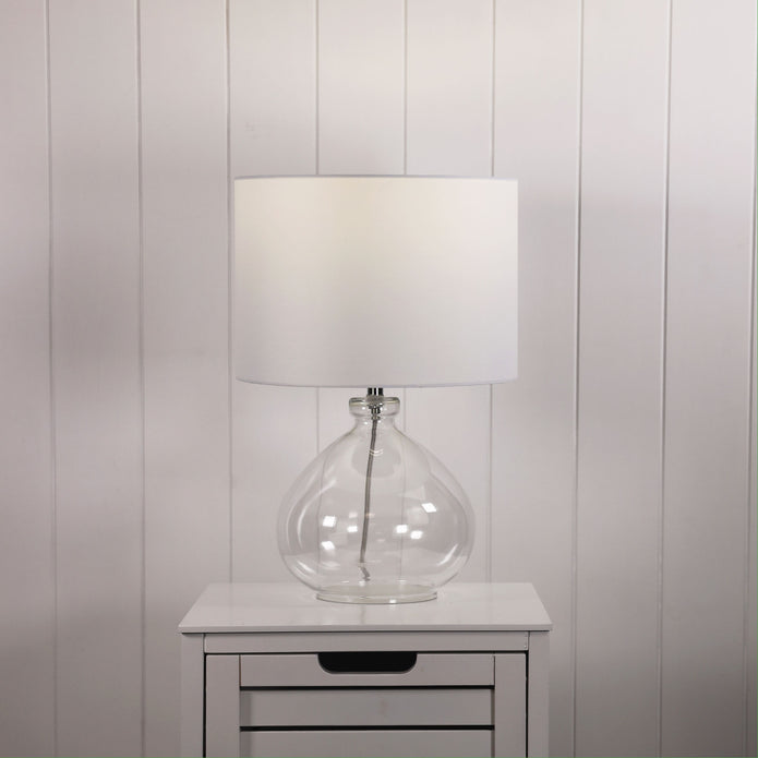 Melfi Clear Glass & White Fabric Table Lamp