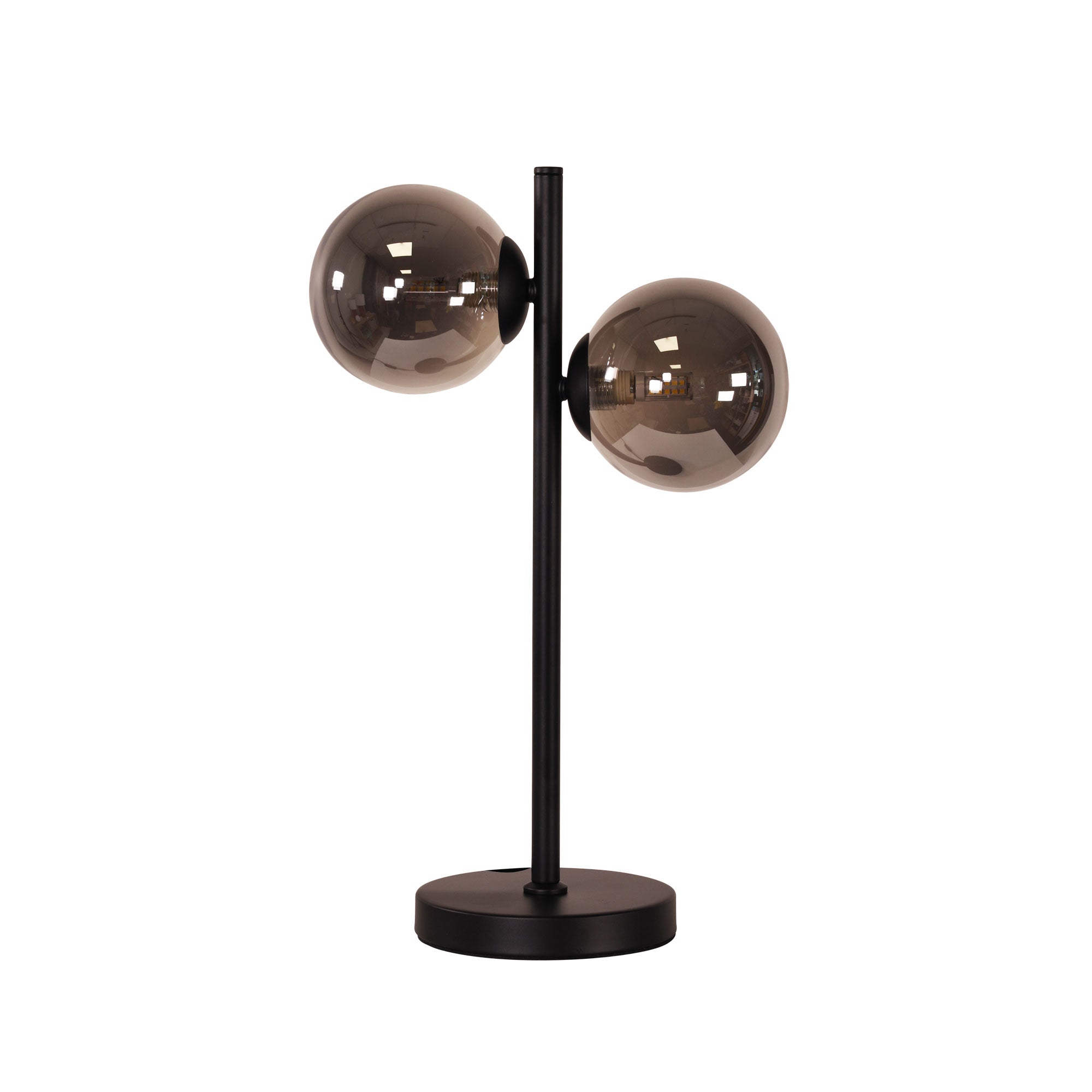 Valcross 2LT Black Decorative Table Lamp with Smoke Glass Spheres