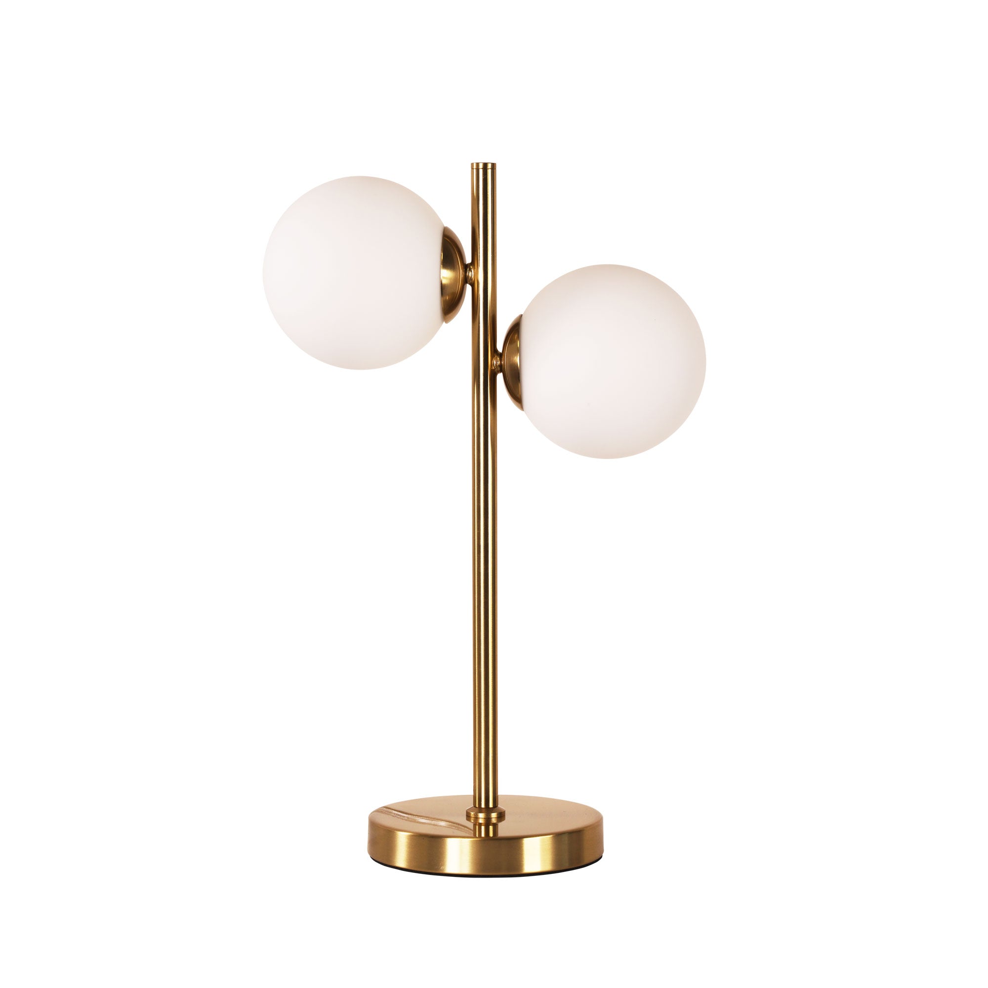 Valcross 2LT Satin Brass Decorative Table Lamp with Opal Matt Glass Spheres