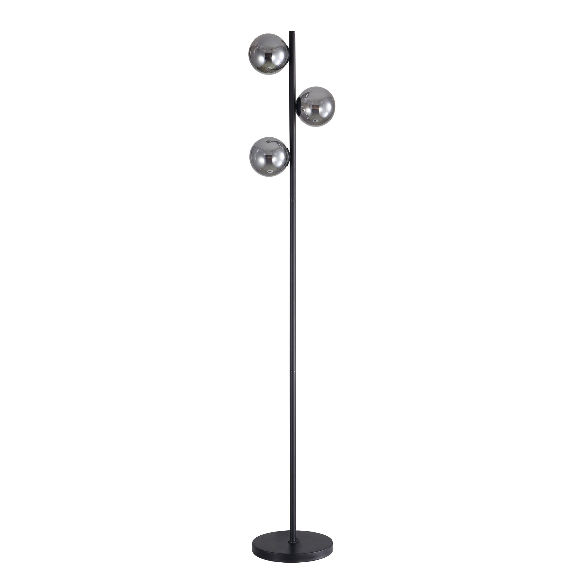 Valcross 3LT Black Decorative Floor Lamp with Smoke Glass Spheres