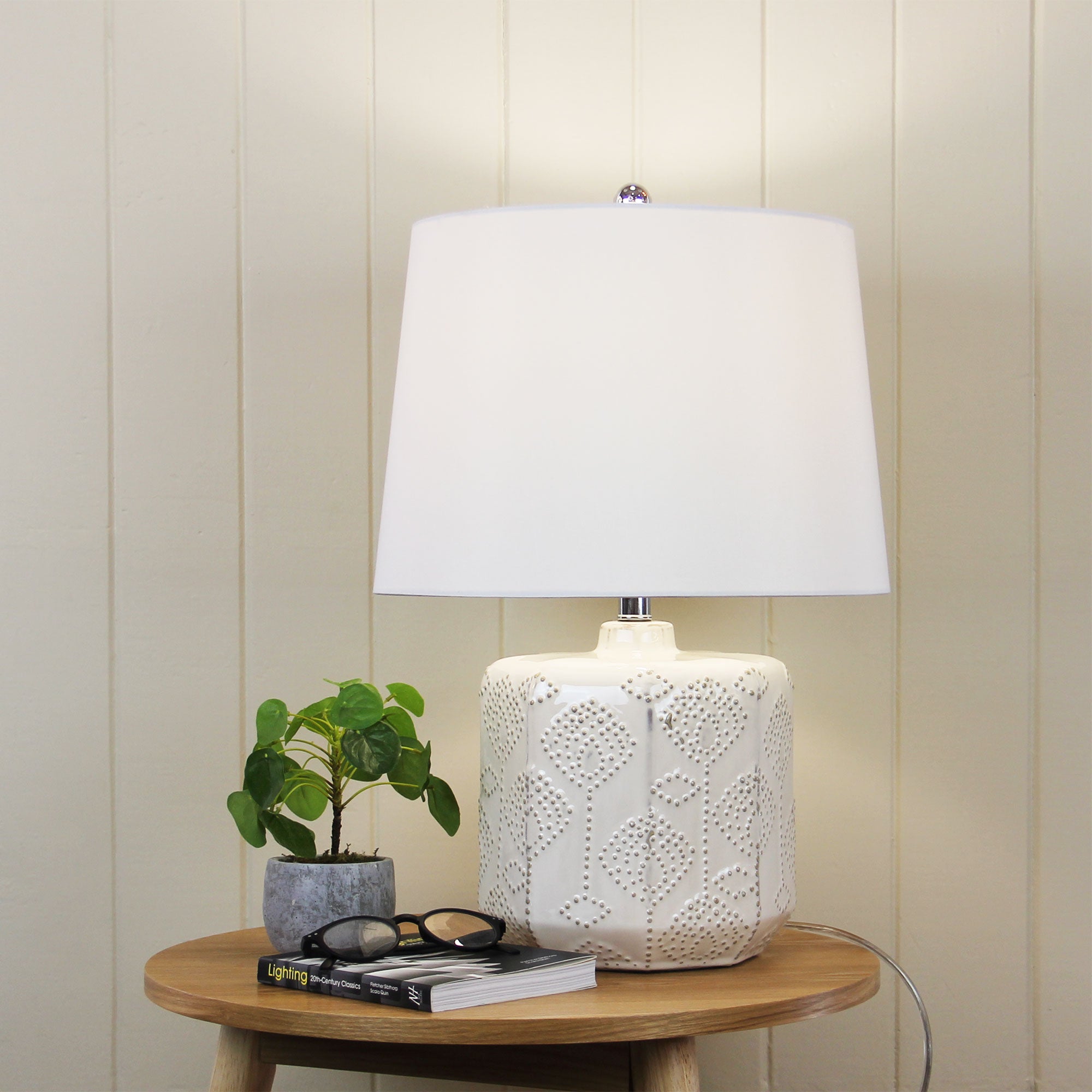 Bikki Antique White Ceramic & White Table Lamp With Harp Shade