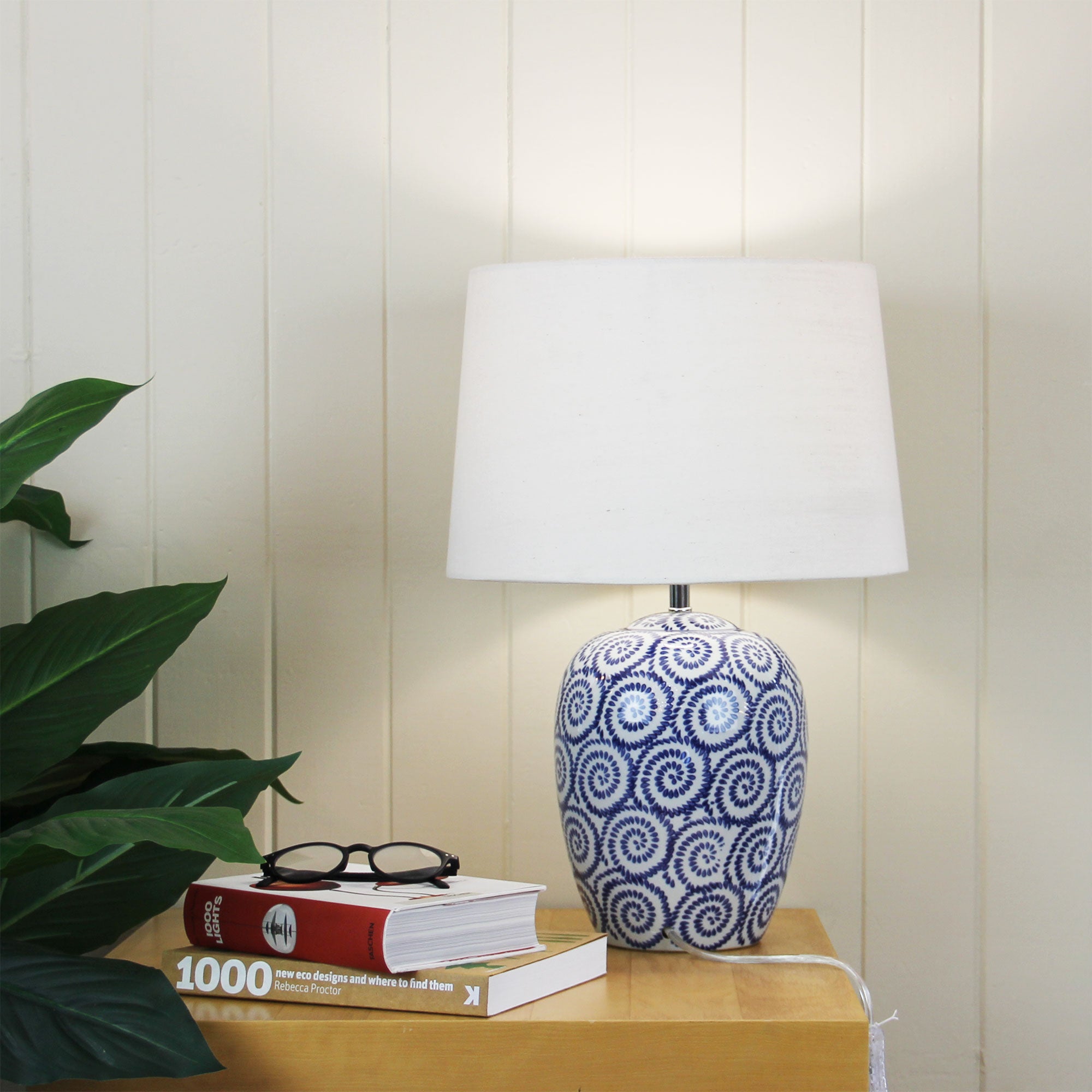 Pippi Ivory And Blue Ceramic & Ivory Linen Table Lamp