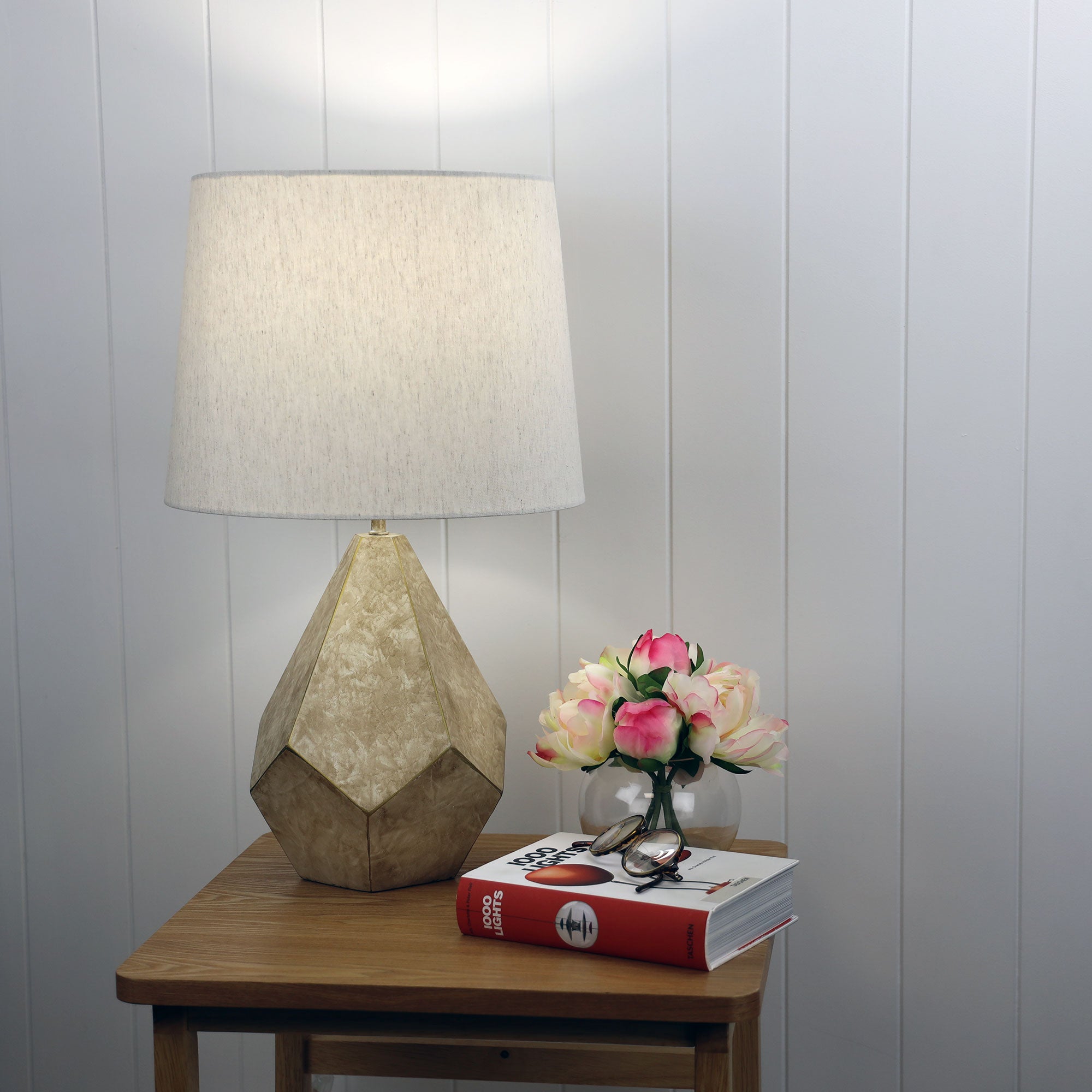 Leon Gold Resin & Flax Linen Geometric Table Lamp